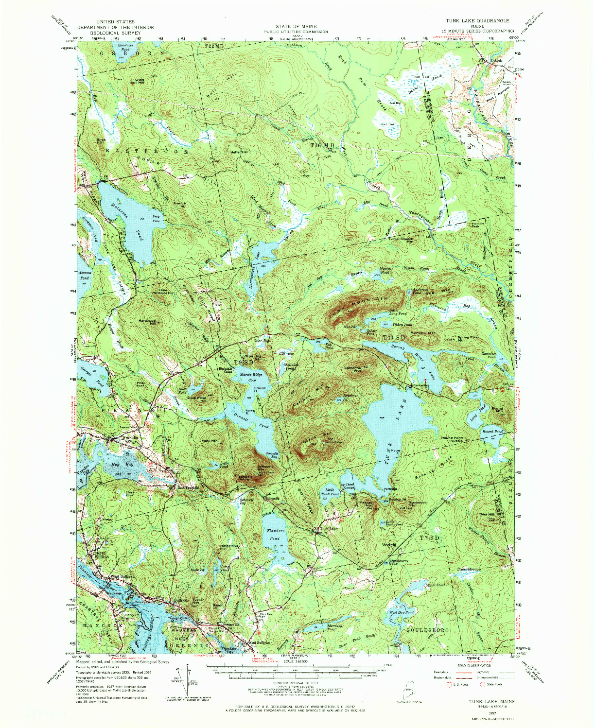 USGS 1:62500-SCALE QUADRANGLE FOR TUNK LAKE, ME 1957