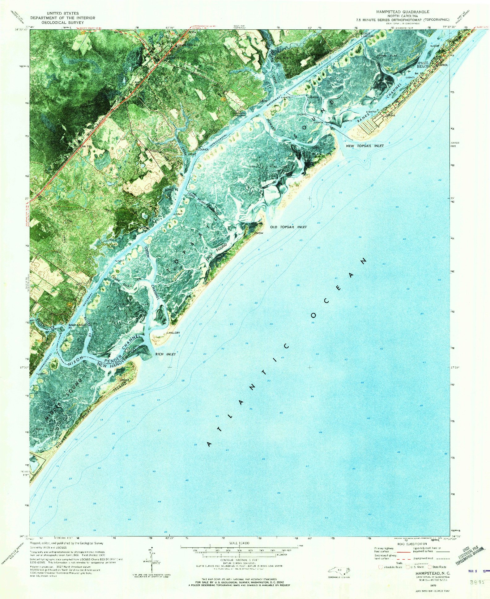 USGS 1:24000-SCALE QUADRANGLE FOR HAMPSTEAD, NC 1970