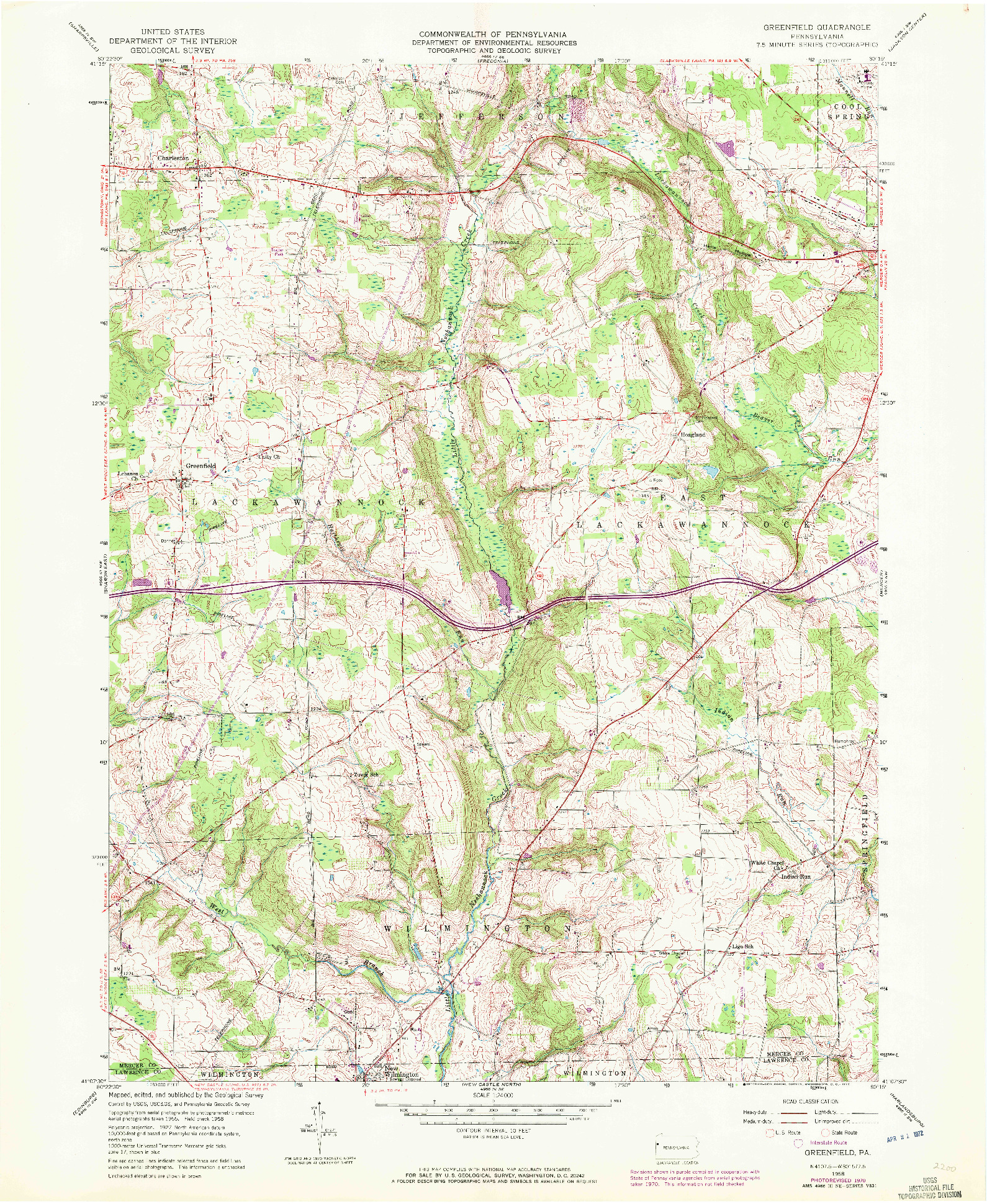 USGS 1:24000-SCALE QUADRANGLE FOR GREENFIELD, PA 1958