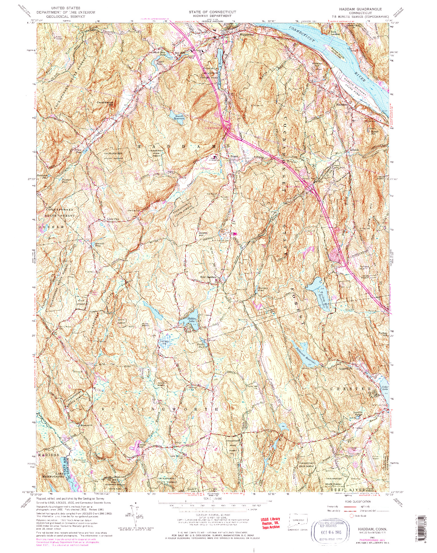 USGS 1:24000-SCALE QUADRANGLE FOR HADDAM, CT 1961