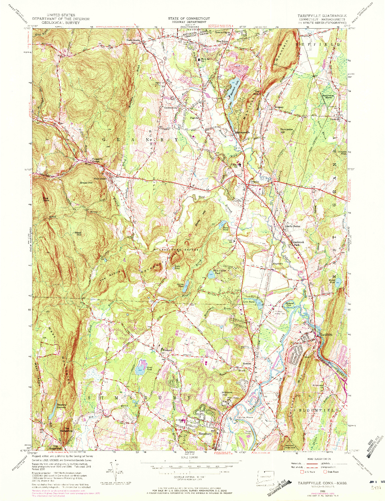 USGS 1:24000-SCALE QUADRANGLE FOR TARIFFVILLE, CT 1956