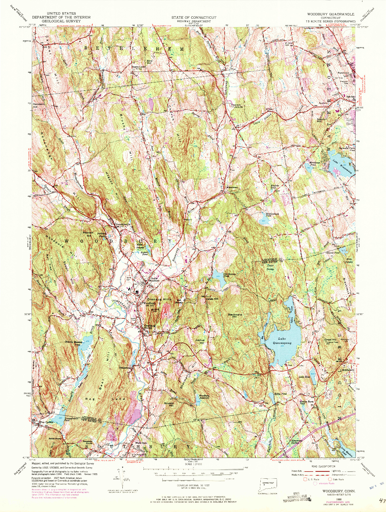 USGS 1:24000-SCALE QUADRANGLE FOR WOODBURY, CT 1955