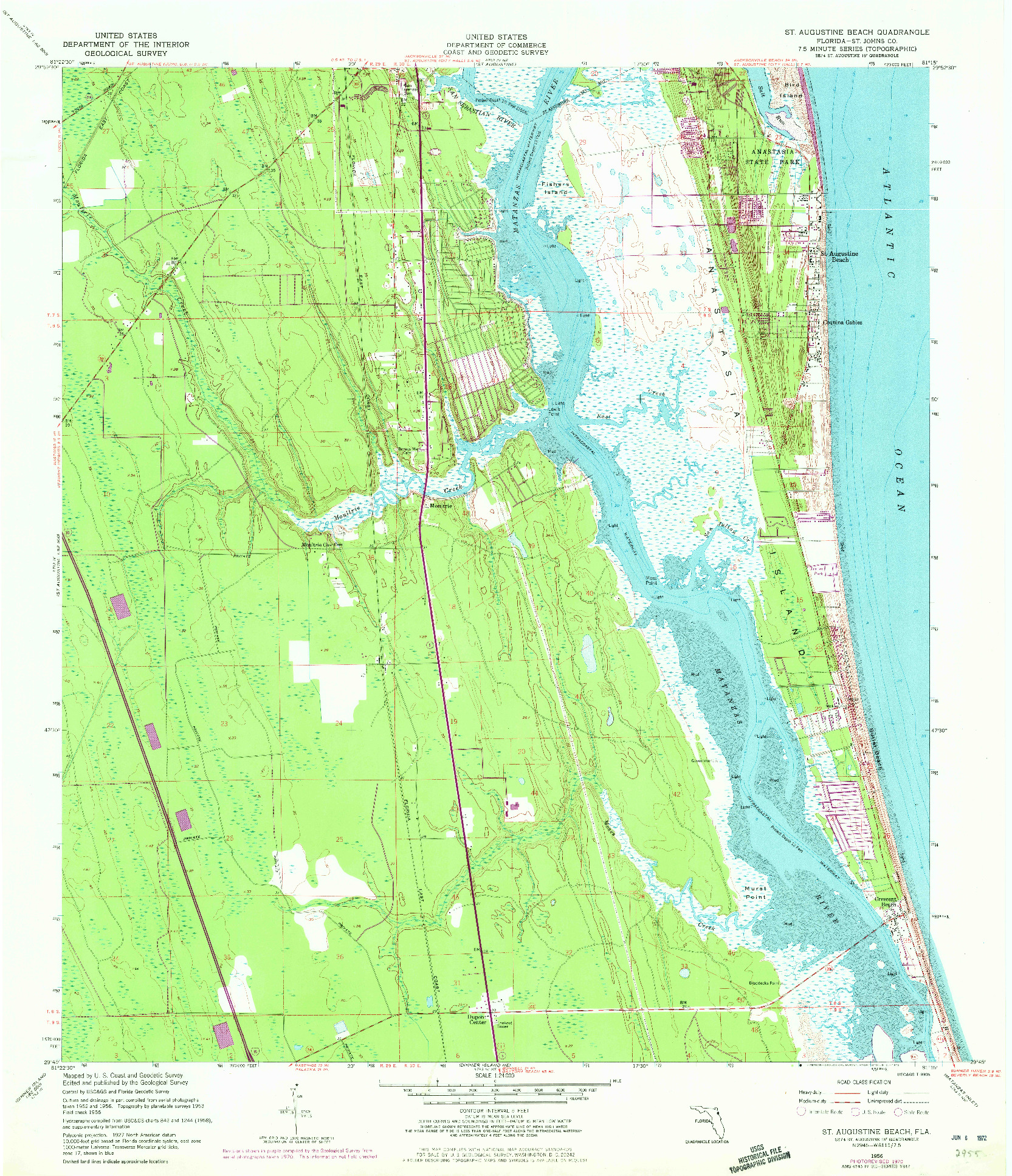 USGS 1:24000-SCALE QUADRANGLE FOR ST. AUGUSTINE BEACH, FL 1956