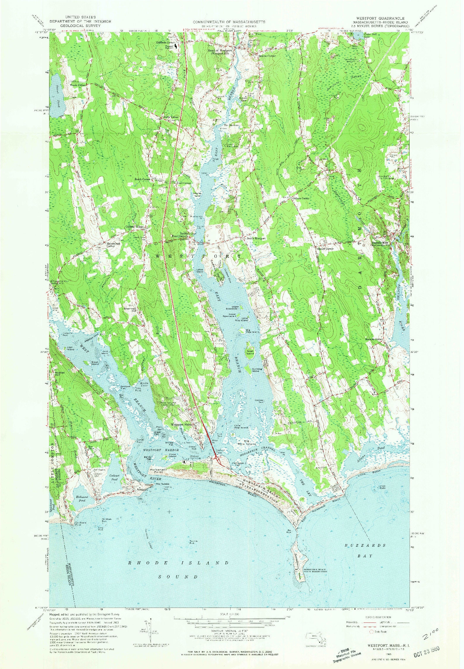 USGS 1:24000-SCALE QUADRANGLE FOR WESTPORT, MA 1963