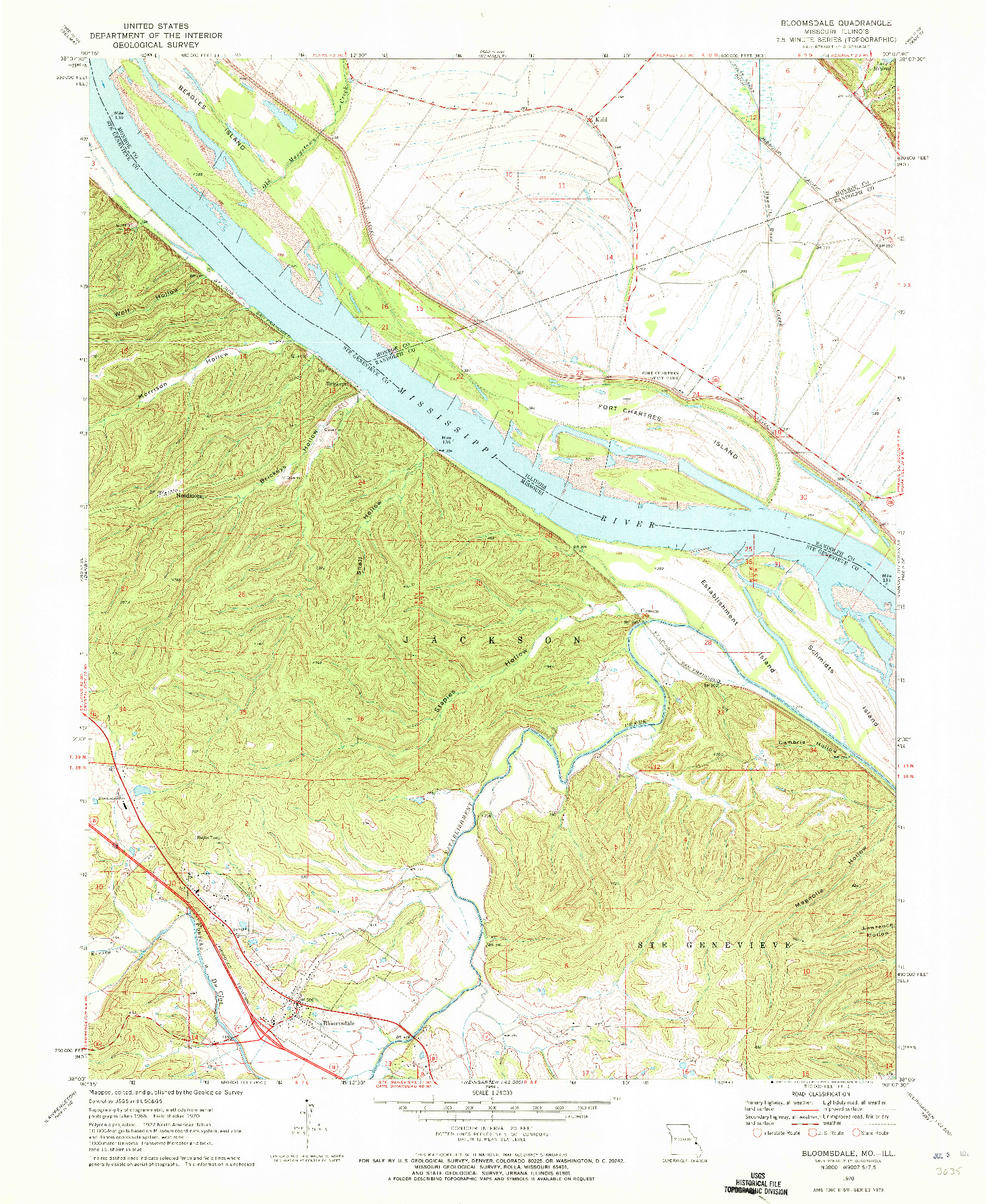 USGS 1:24000-SCALE QUADRANGLE FOR BLOOMSDALE, MO 1970