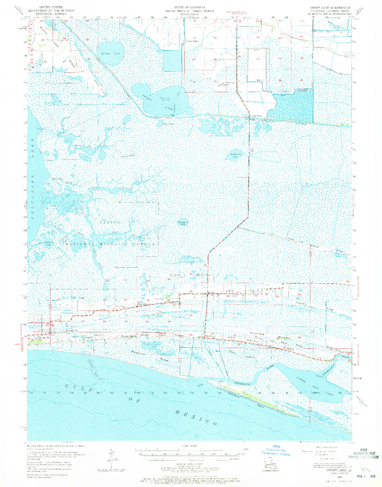 USGS 1:62500-SCALE QUADRANGLE FOR SWEET LAKE, LA 1955