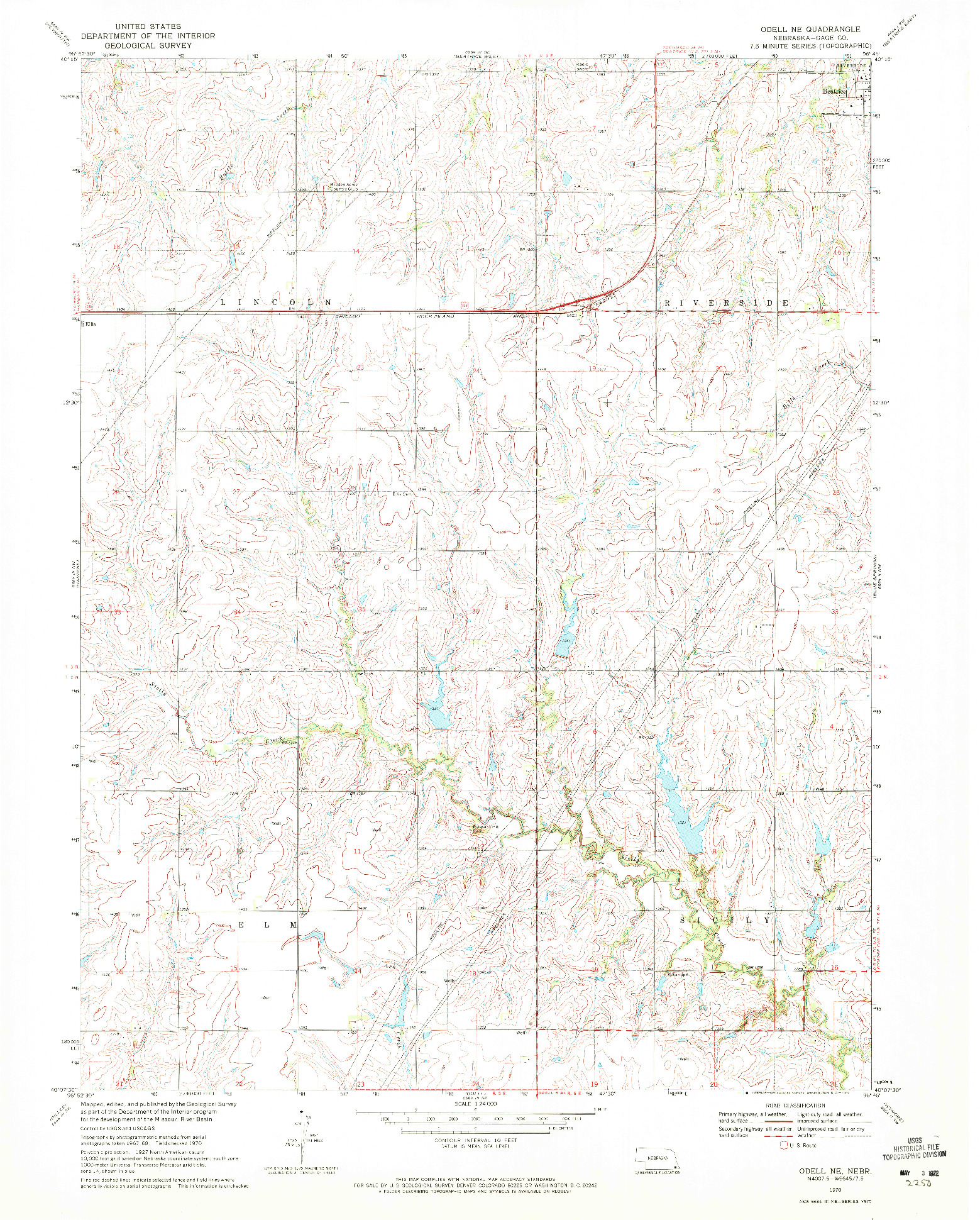 USGS 1:24000-SCALE QUADRANGLE FOR ODELL NE, NE 1970