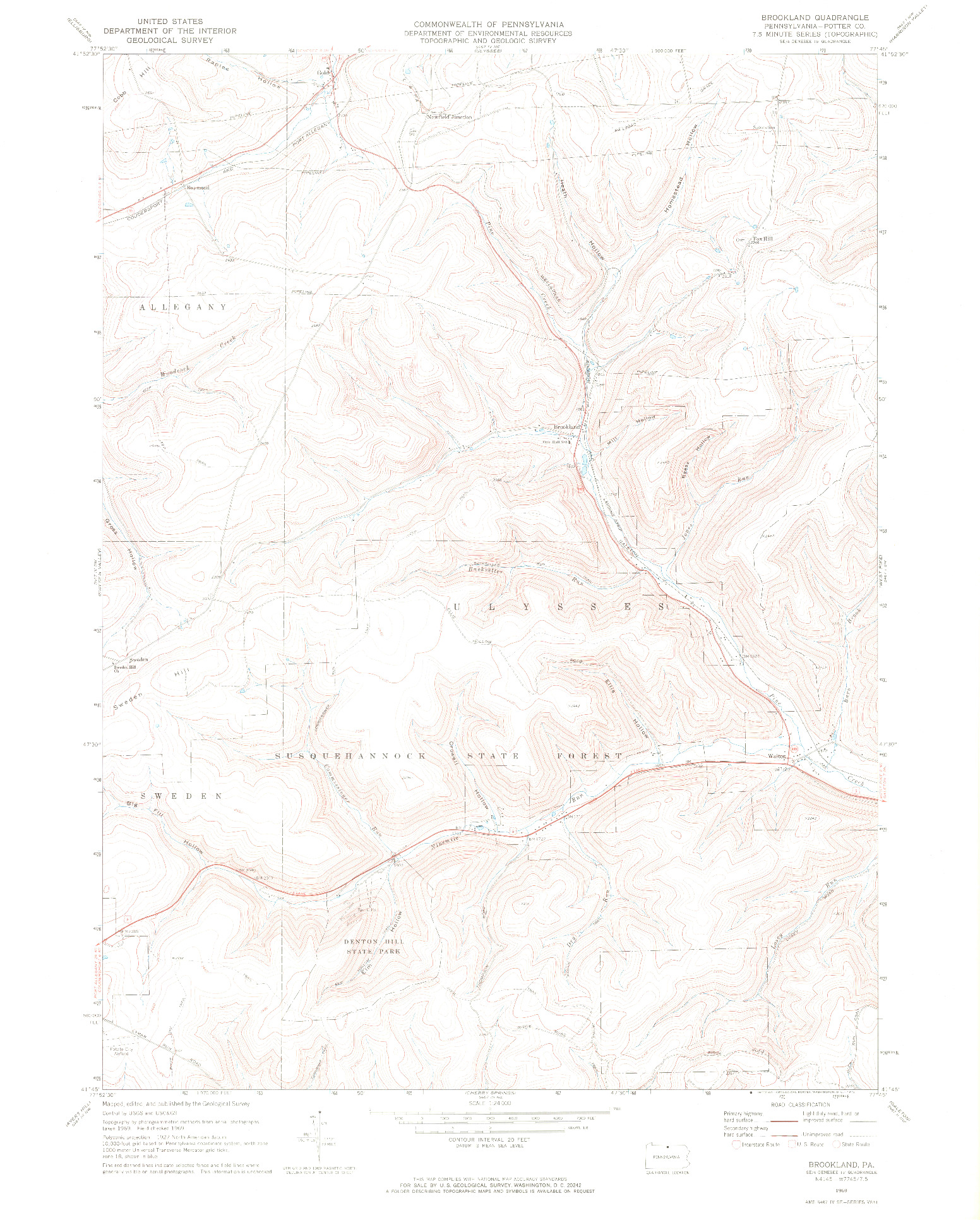 USGS 1:24000-SCALE QUADRANGLE FOR BROOKLAND, PA 1969