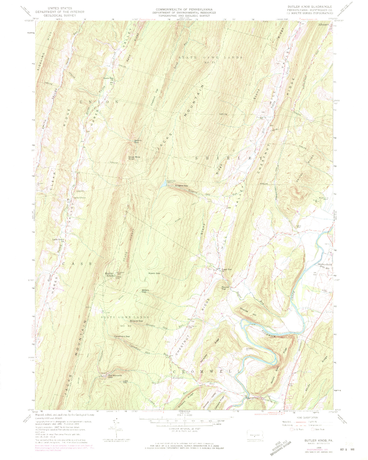 USGS 1:24000-SCALE QUADRANGLE FOR BUTLER KNOB, PA 1959