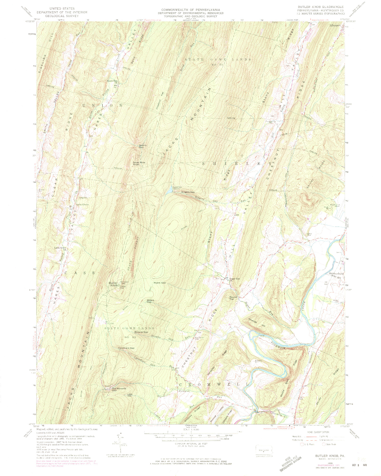 USGS 1:24000-SCALE QUADRANGLE FOR BUTLER KNOB, PA 1959