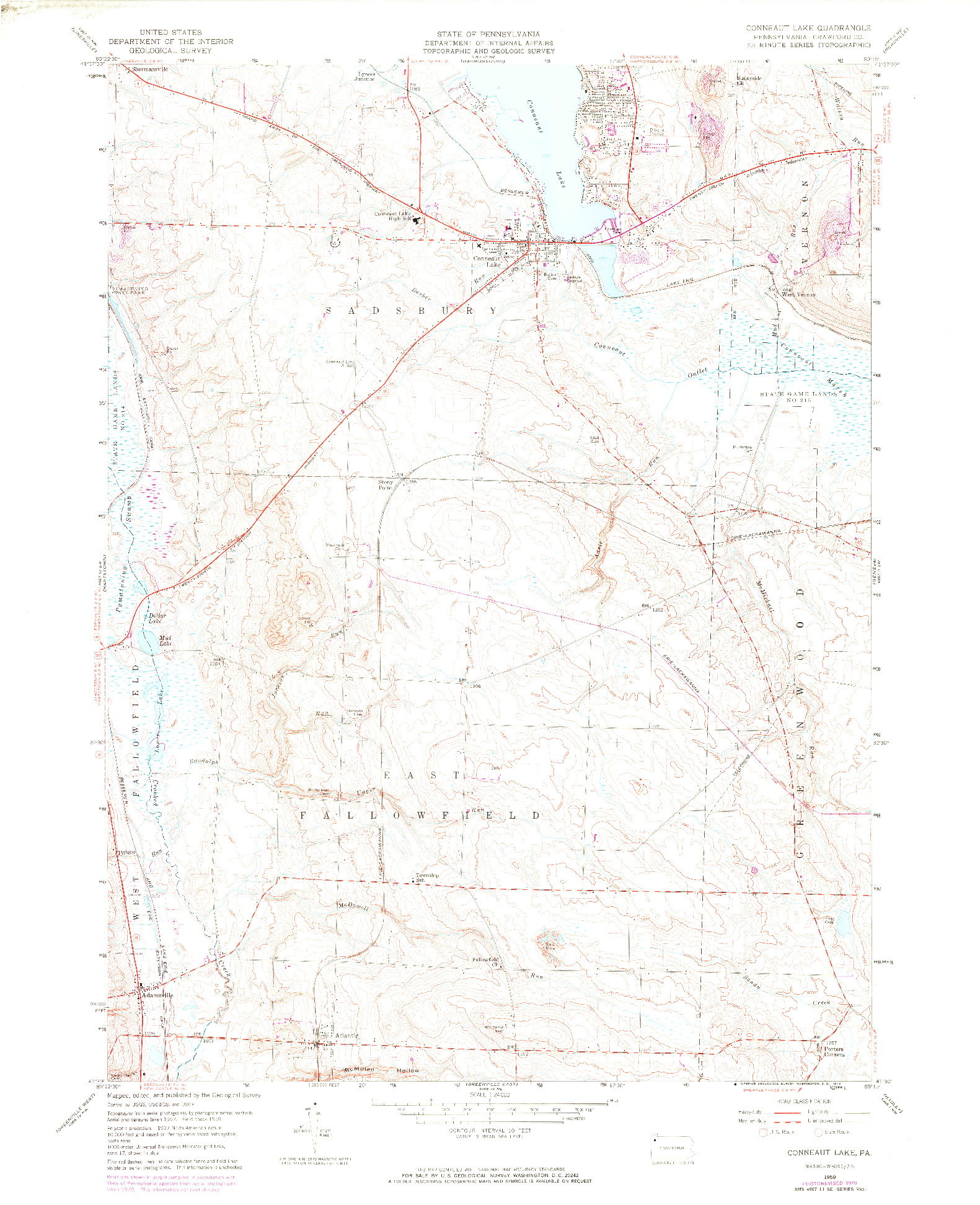 USGS 1:24000-SCALE QUADRANGLE FOR CONNEAUT LAKE, PA 1959