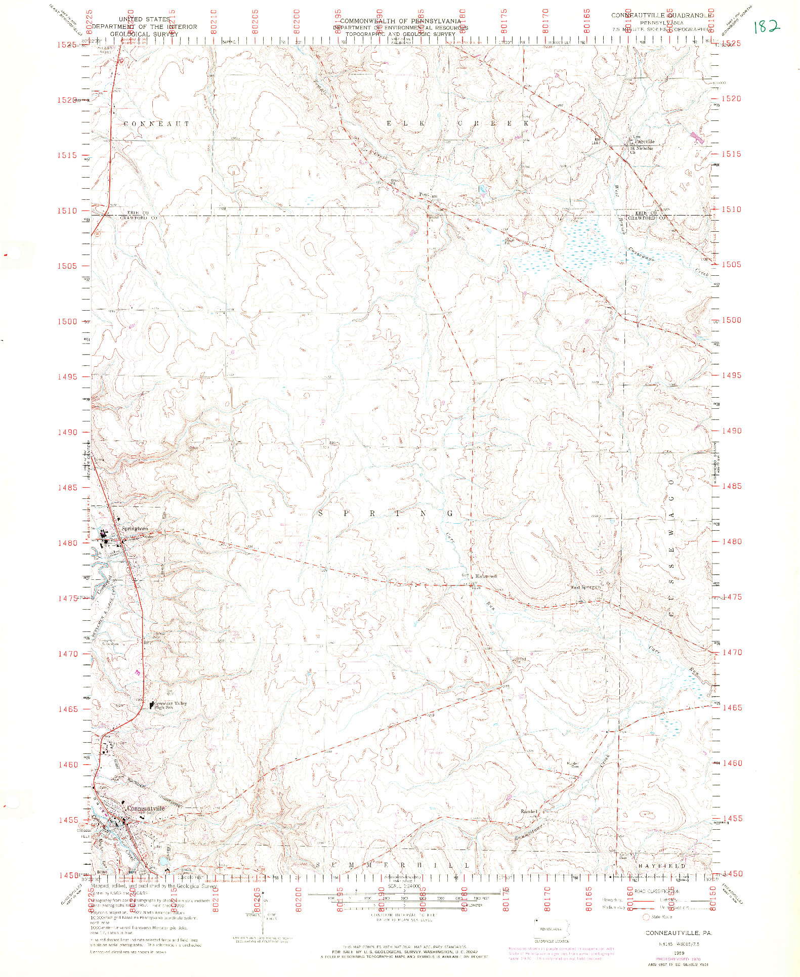 USGS 1:24000-SCALE QUADRANGLE FOR CONNEAUTVILLE, PA 1959