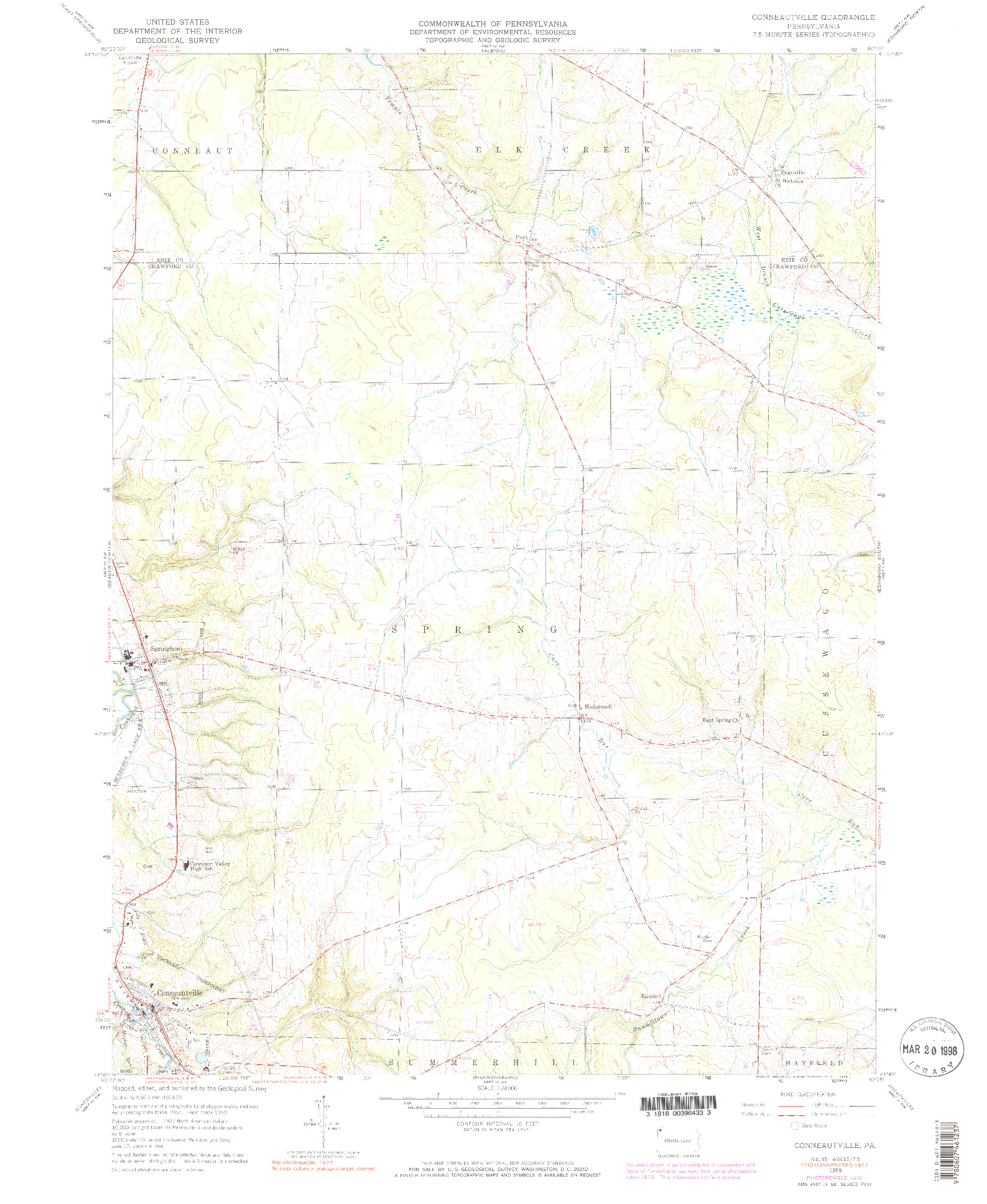 USGS 1:24000-SCALE QUADRANGLE FOR CONNEAUTVILLE, PA 1959