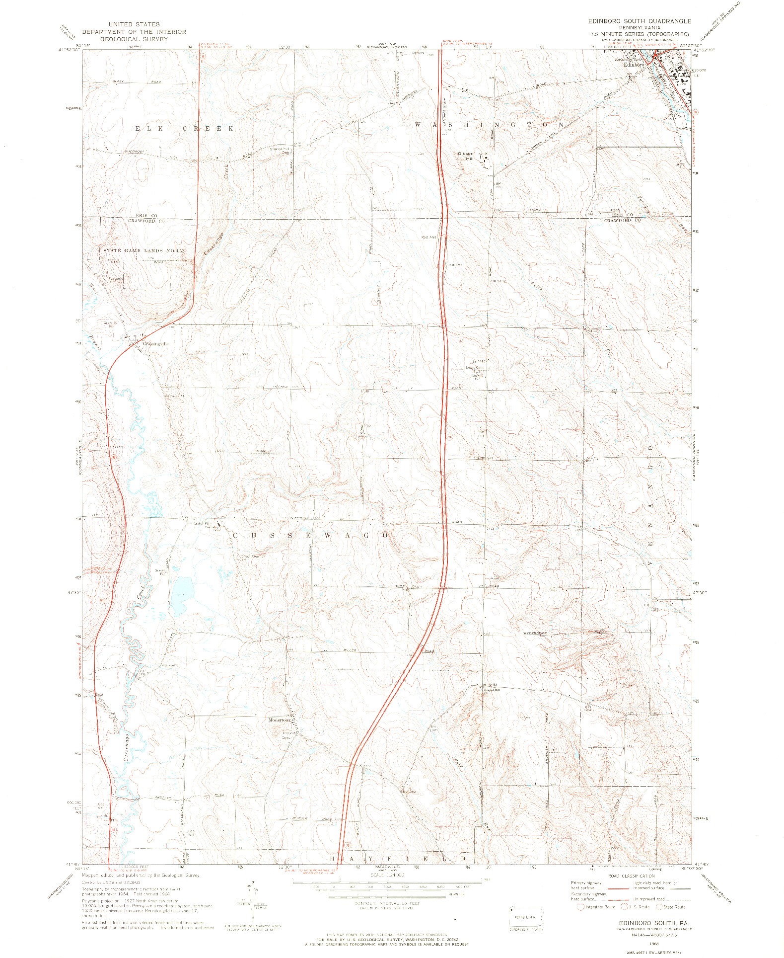 USGS 1:24000-SCALE QUADRANGLE FOR EDINBORO SOUTH, PA 1968
