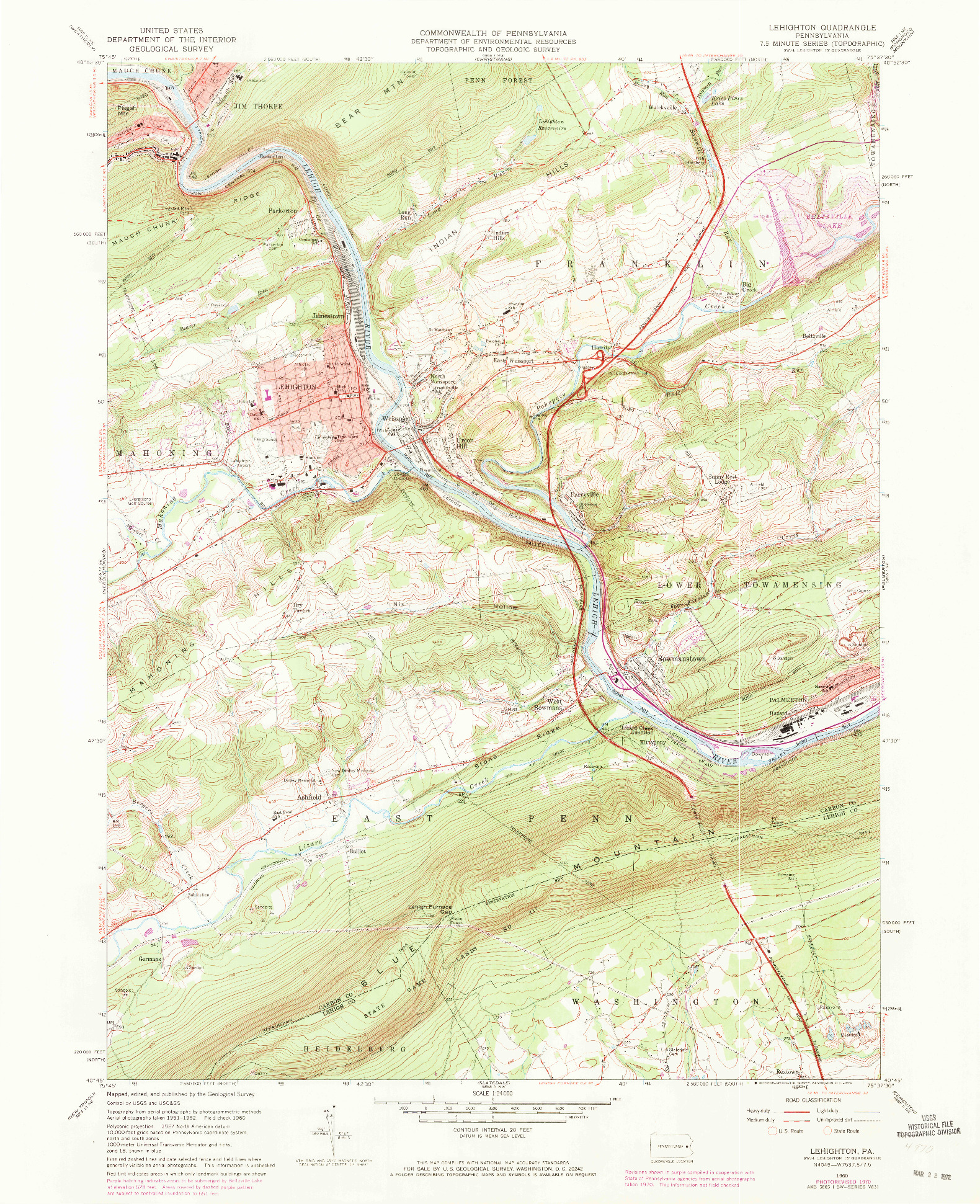 USGS 1:24000-SCALE QUADRANGLE FOR LEHIGHTON, PA 1960