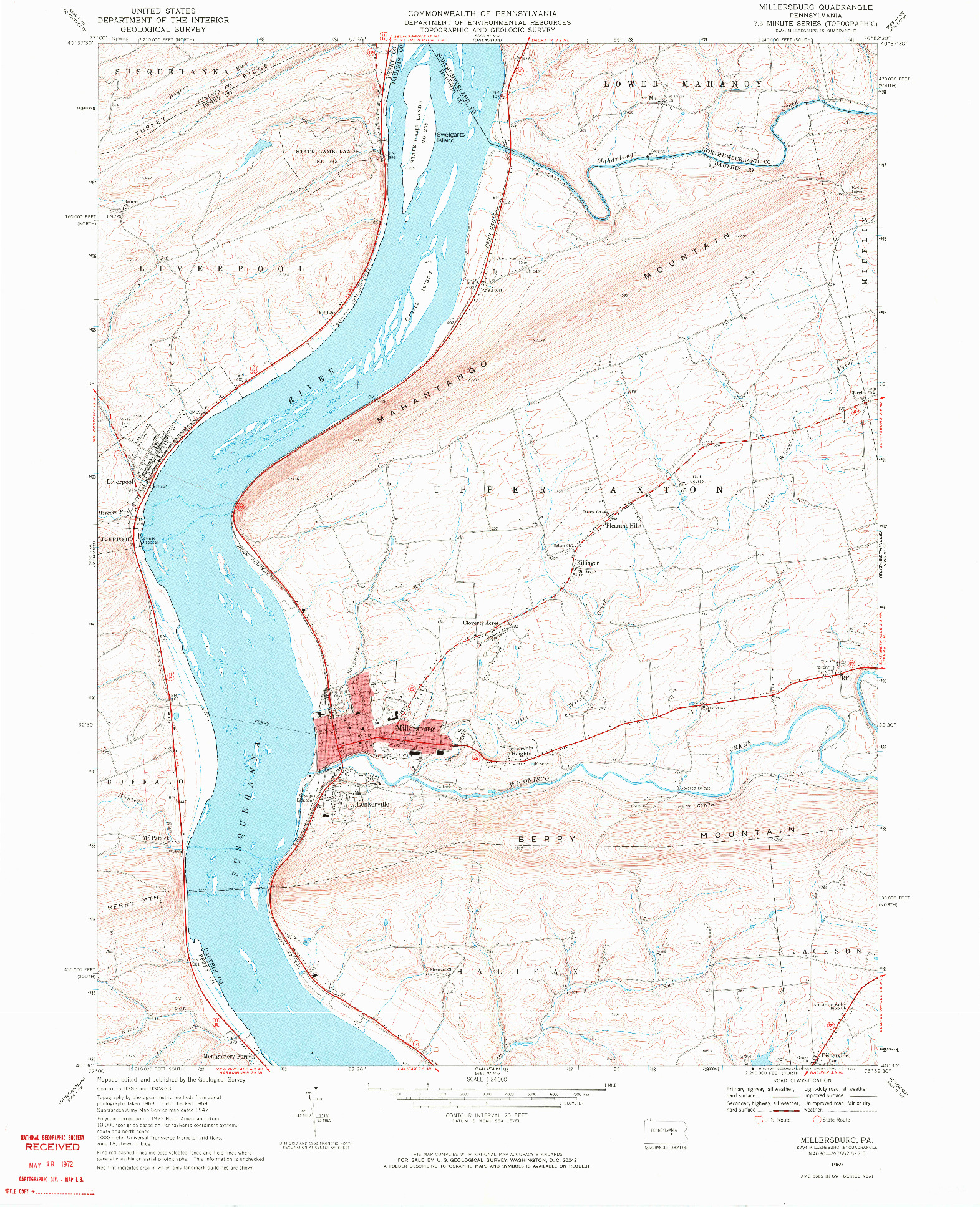 USGS 1:24000-SCALE QUADRANGLE FOR MILLERSBURG, PA 1969