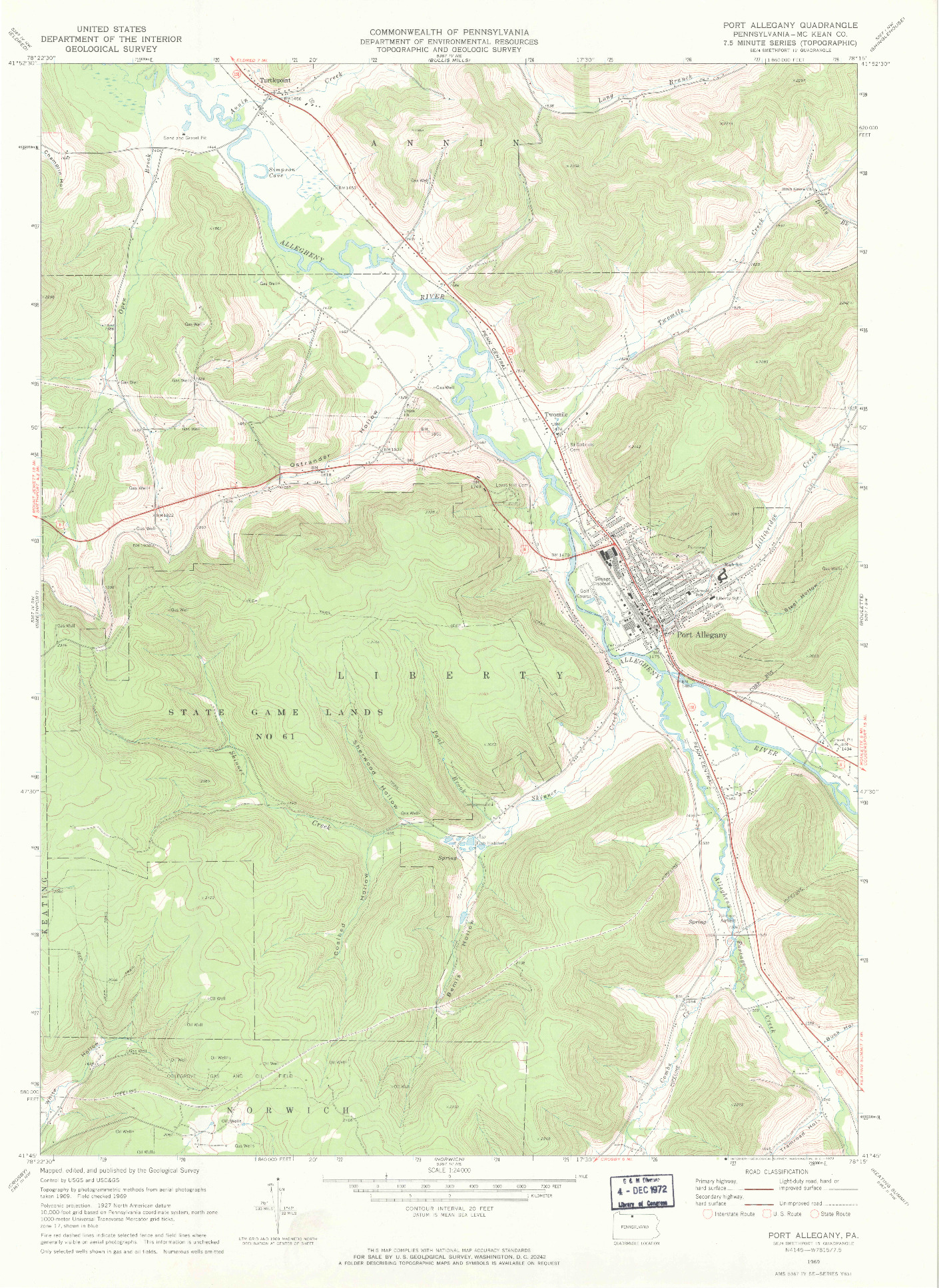 USGS 1:24000-SCALE QUADRANGLE FOR PORT ALLEGANY, PA 1969