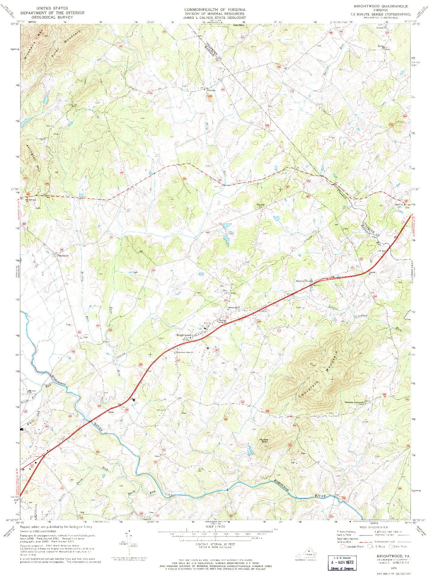 USGS 1:24000-SCALE QUADRANGLE FOR BRIGHTWOOD, VA 1971