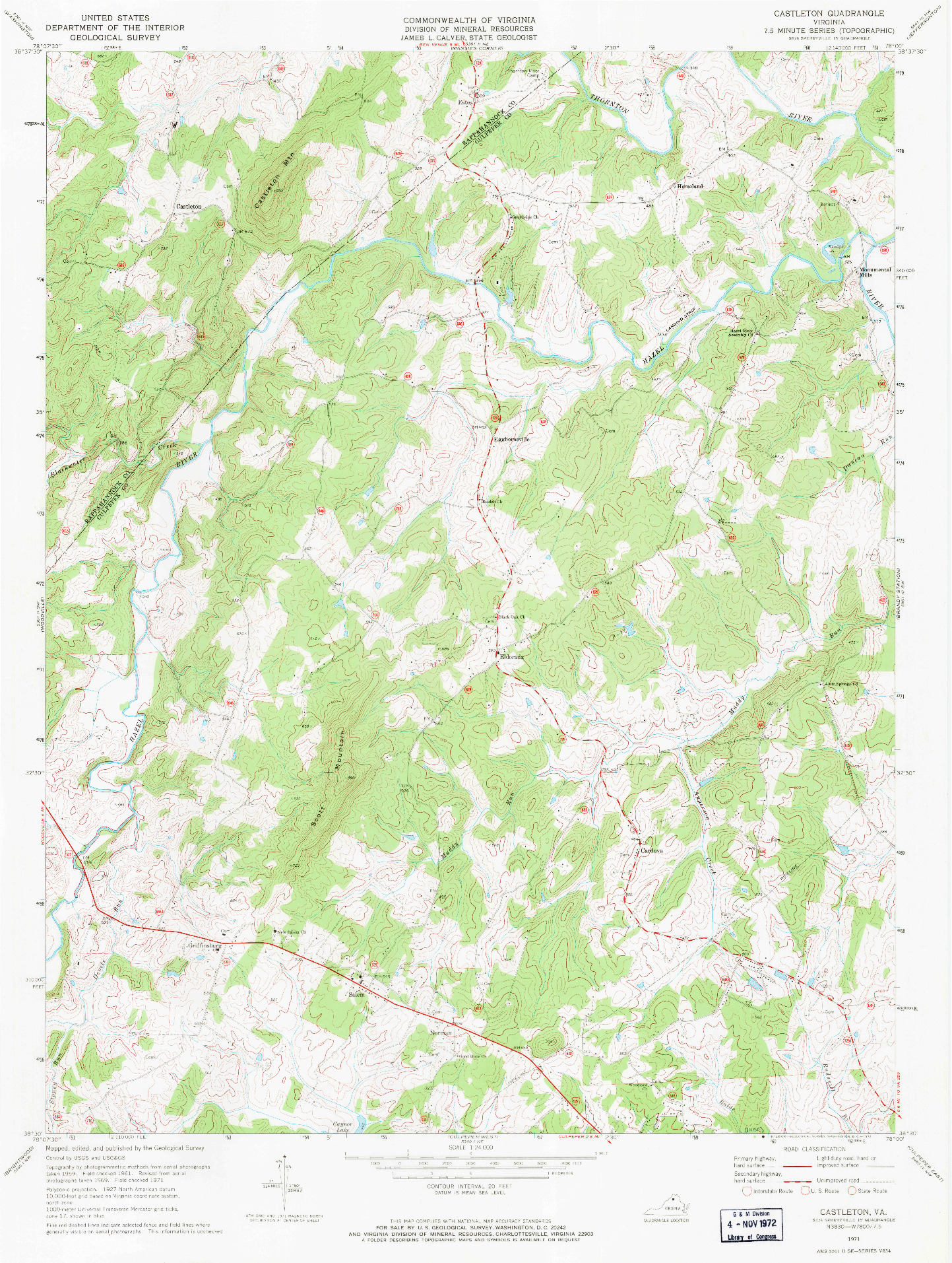 USGS 1:24000-SCALE QUADRANGLE FOR CASTLETON, VA 1971