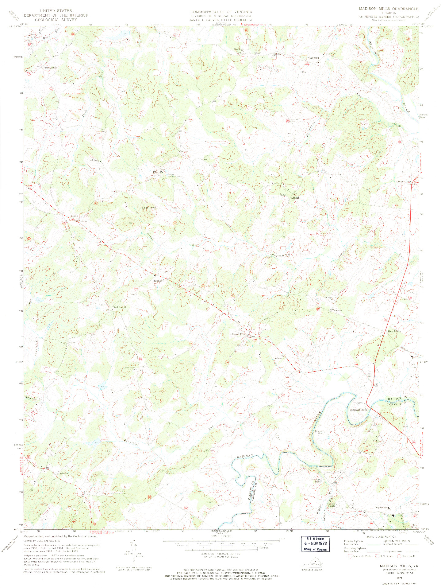 USGS 1:24000-SCALE QUADRANGLE FOR MADISON MILLS, VA 1971