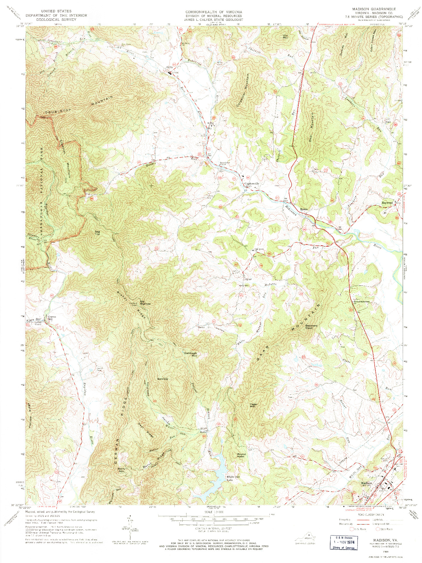 USGS 1:24000-SCALE QUADRANGLE FOR MADISON, VA 1964