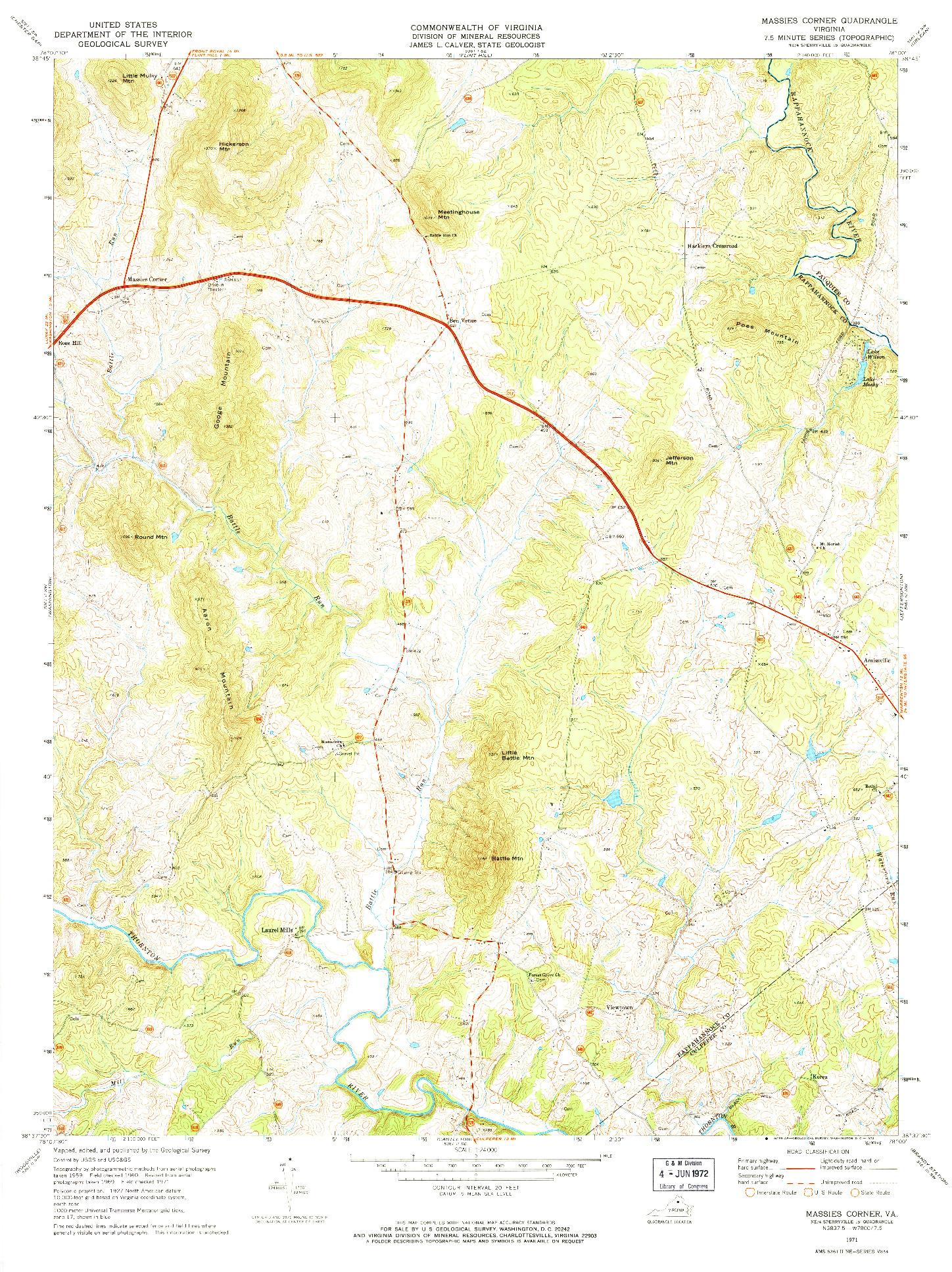 USGS 1:24000-SCALE QUADRANGLE FOR MASSIES CORNER, VA 1971