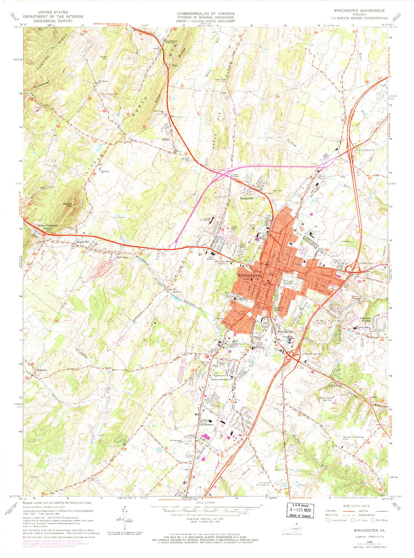 USGS 1:24000-SCALE QUADRANGLE FOR WINCHESTER, VA 1966