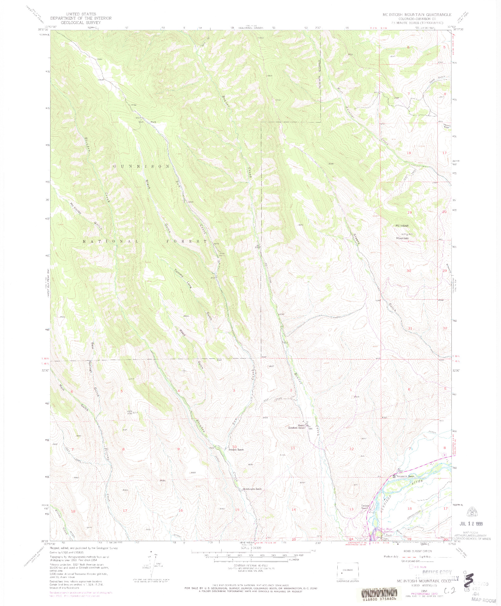 USGS 1:24000-SCALE QUADRANGLE FOR MC INTOSH MOUNTAIN, CO 1954