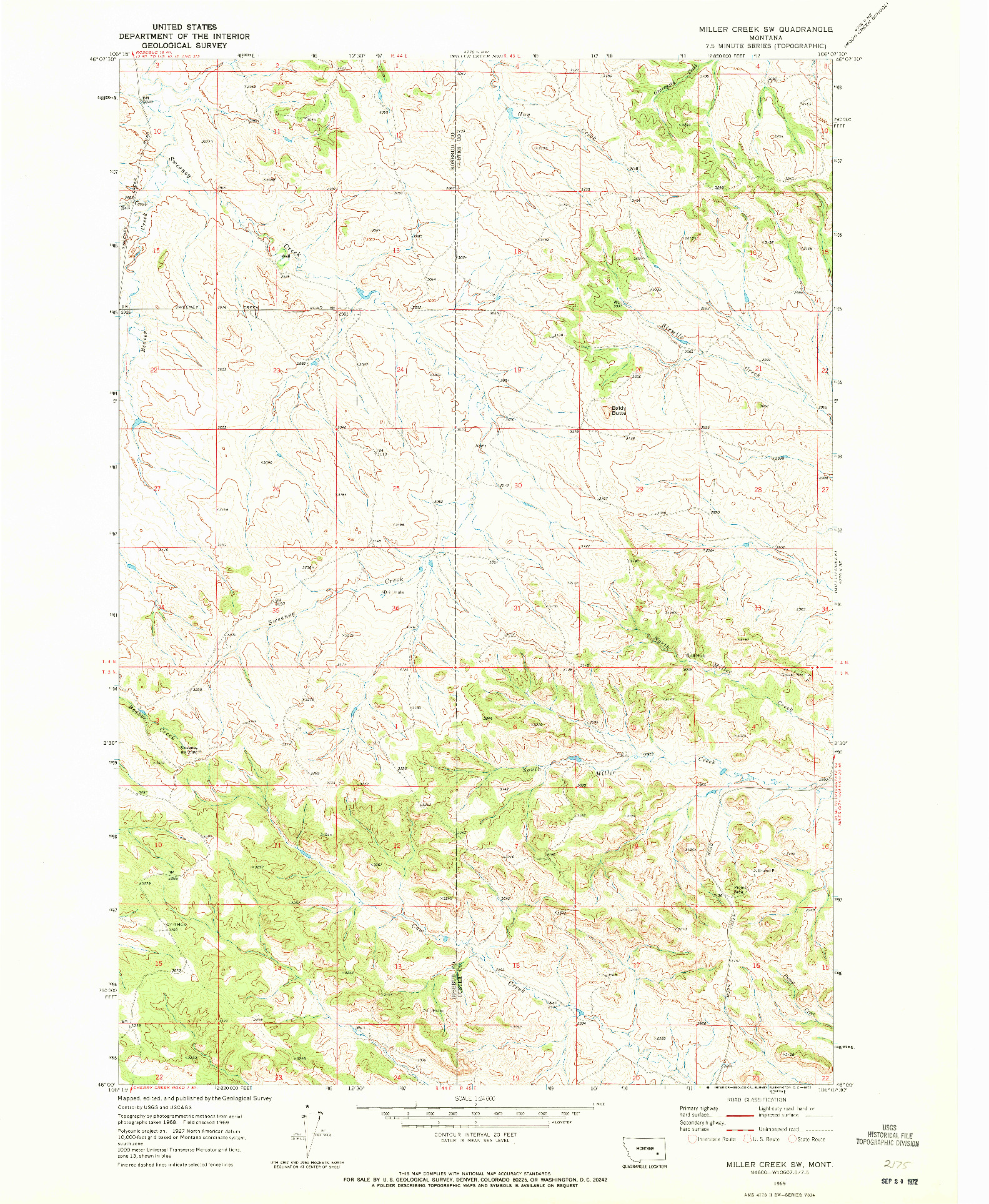 USGS 1:24000-SCALE QUADRANGLE FOR MILLER CREEK SW, MT 1969