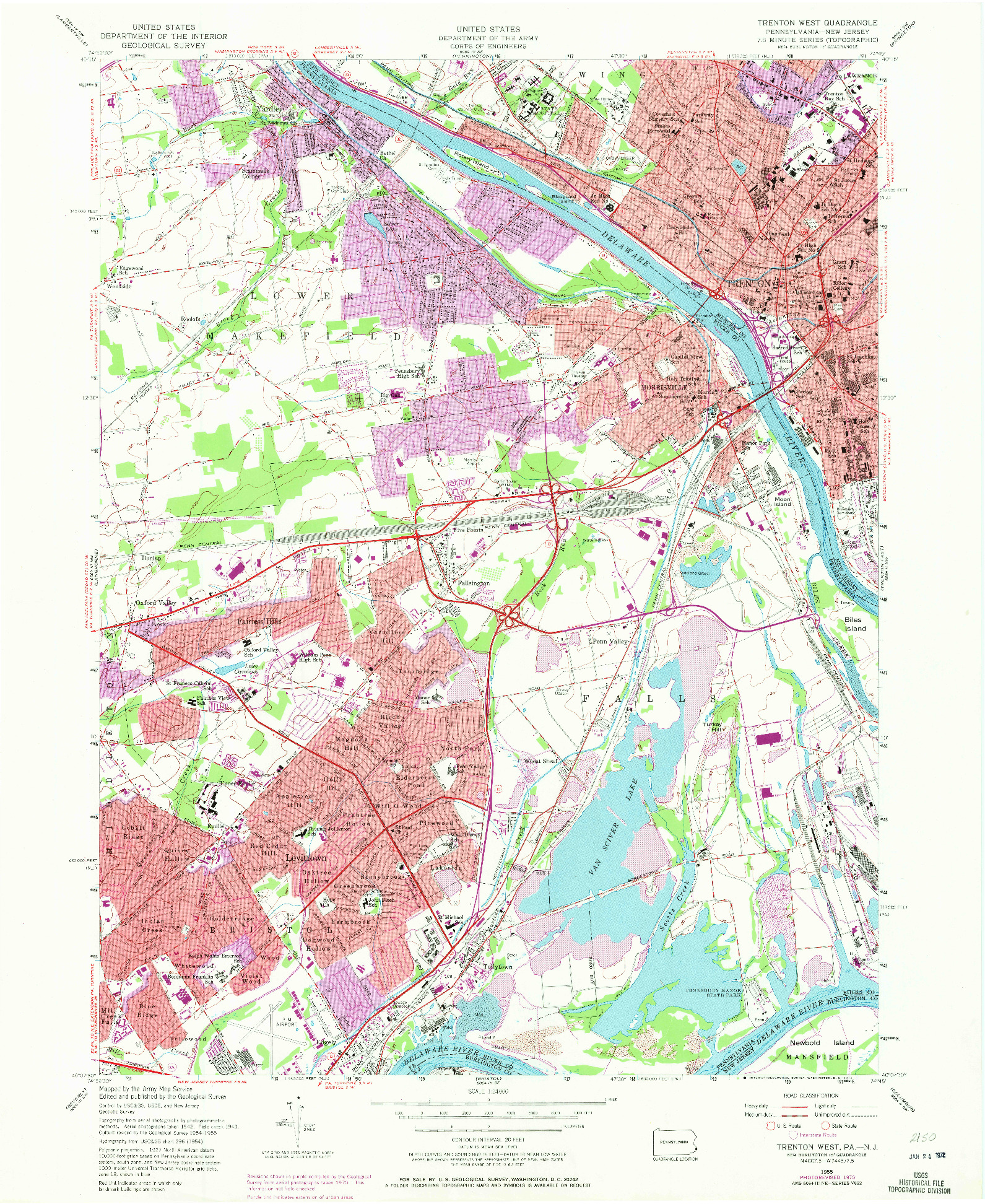 USGS 1:24000-SCALE QUADRANGLE FOR TRENTON WEST, PA 1955