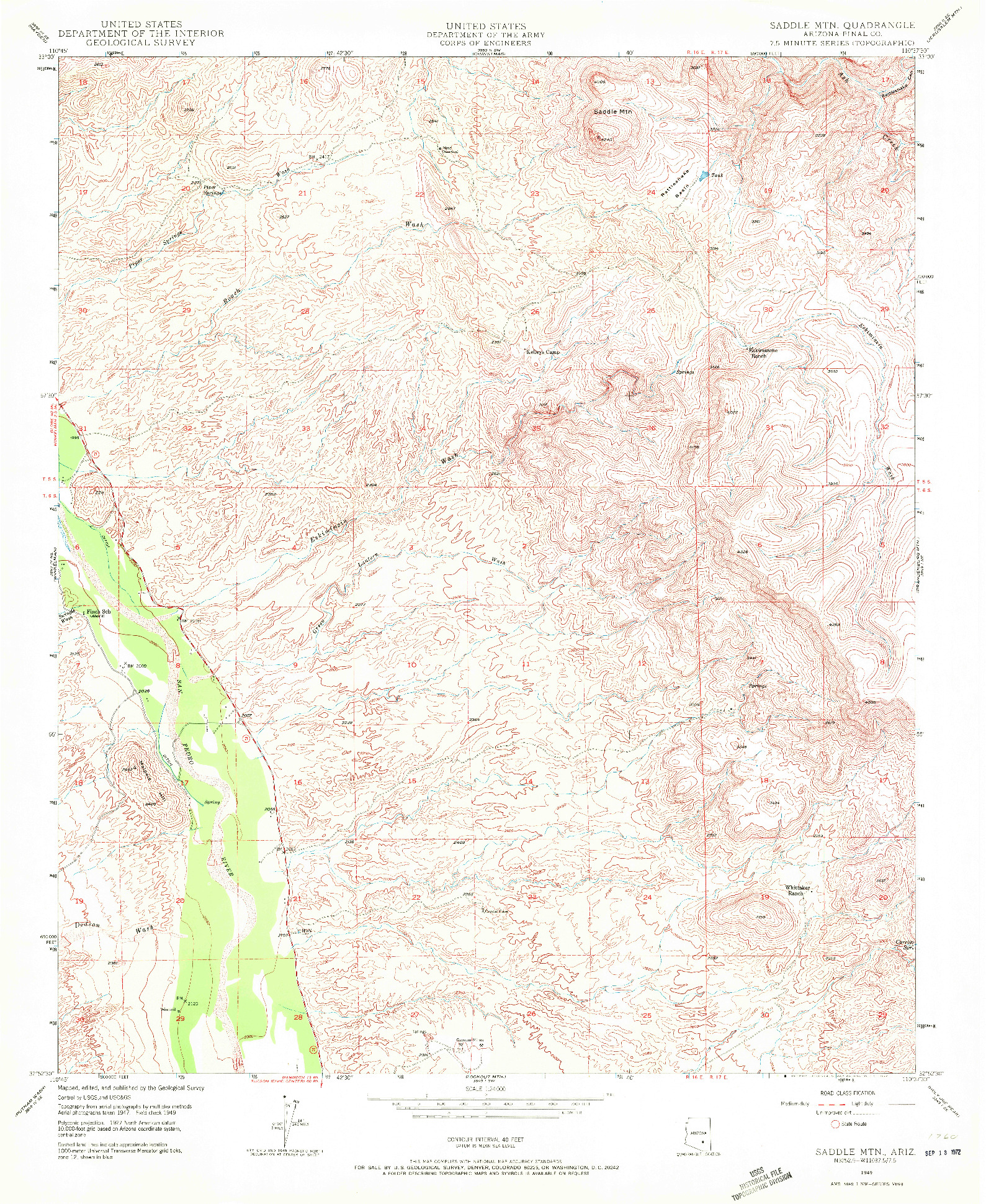 USGS 1:24000-SCALE QUADRANGLE FOR SADDLE MTN., AZ 1949