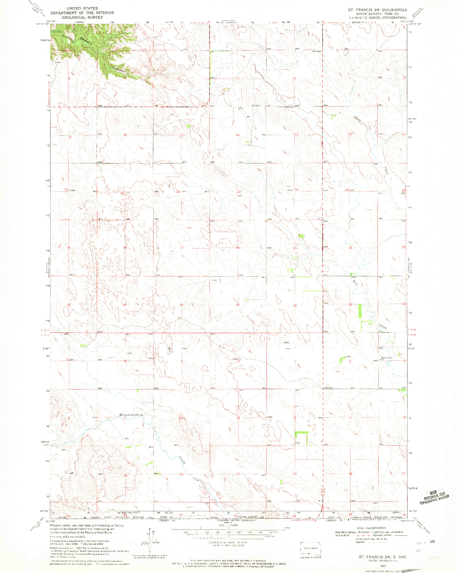 USGS 1:24000-SCALE QUADRANGLE FOR ST. FRANCIS SW, SD 1969