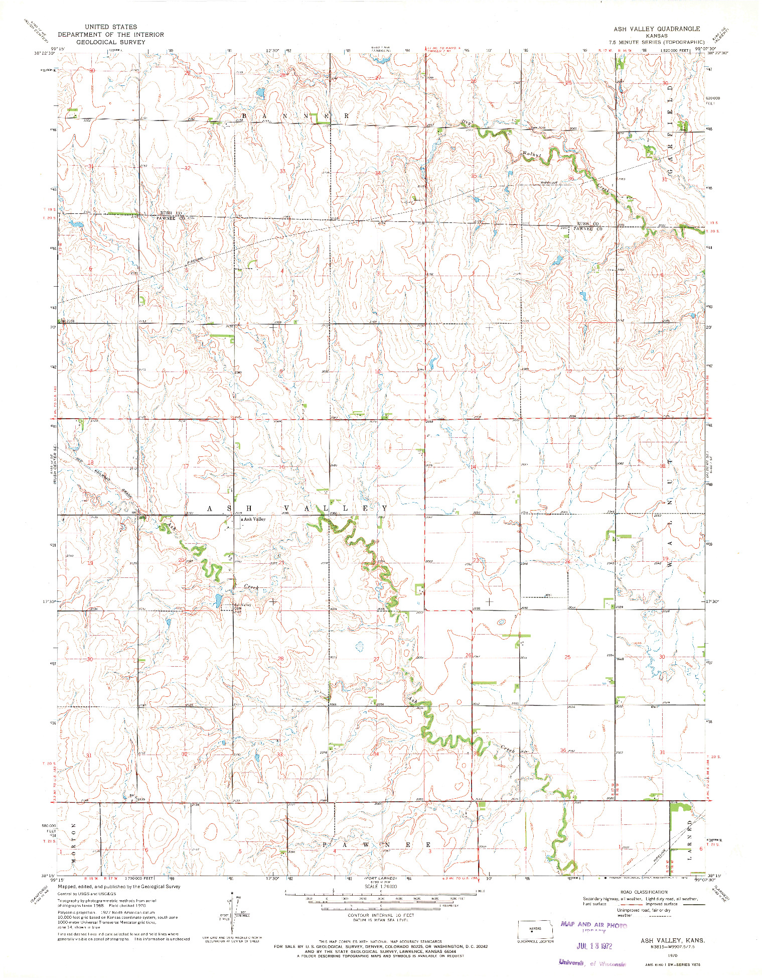 USGS 1:24000-SCALE QUADRANGLE FOR ASH VALLEY, KS 1970