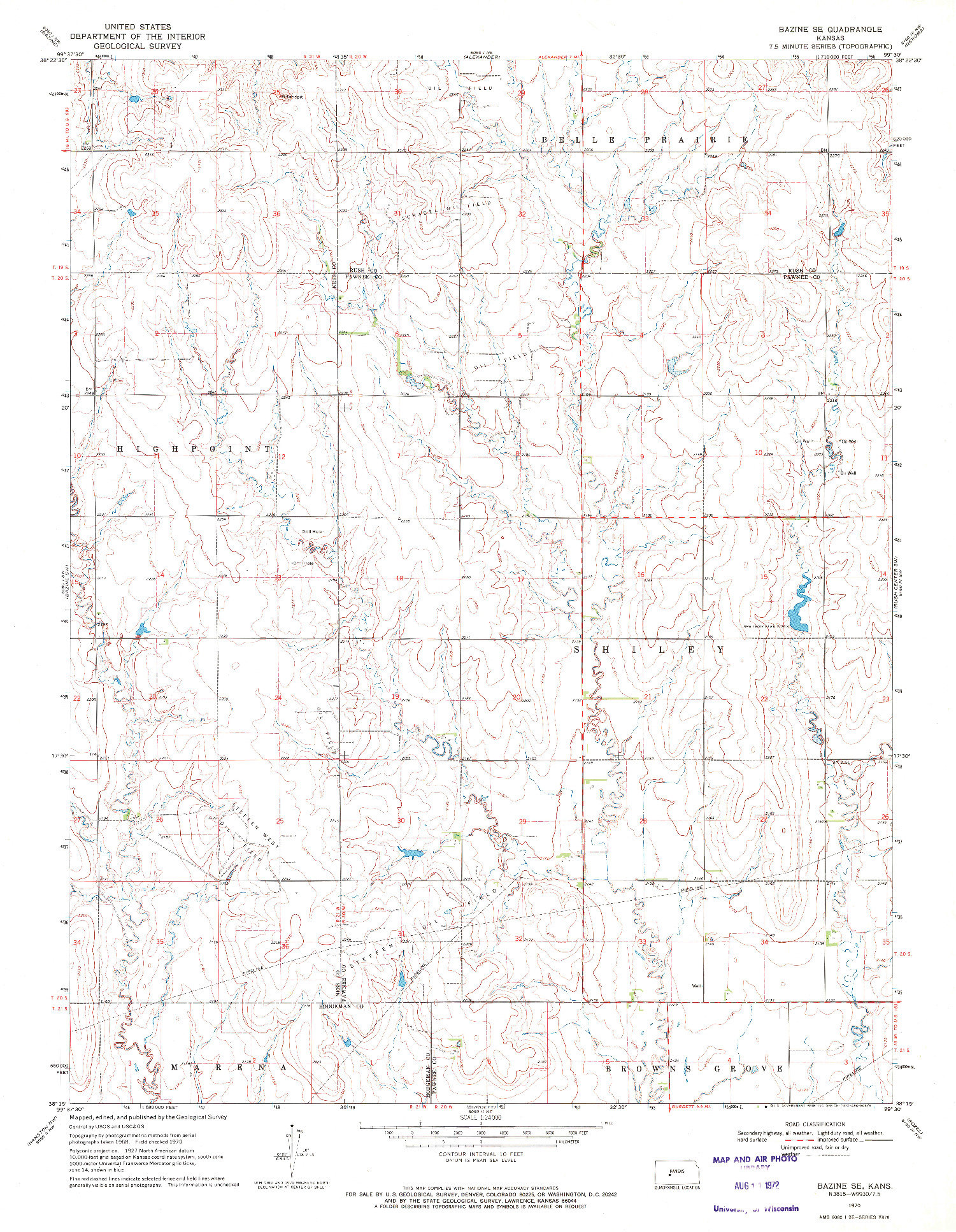 USGS 1:24000-SCALE QUADRANGLE FOR BAZINE SE, KS 1970