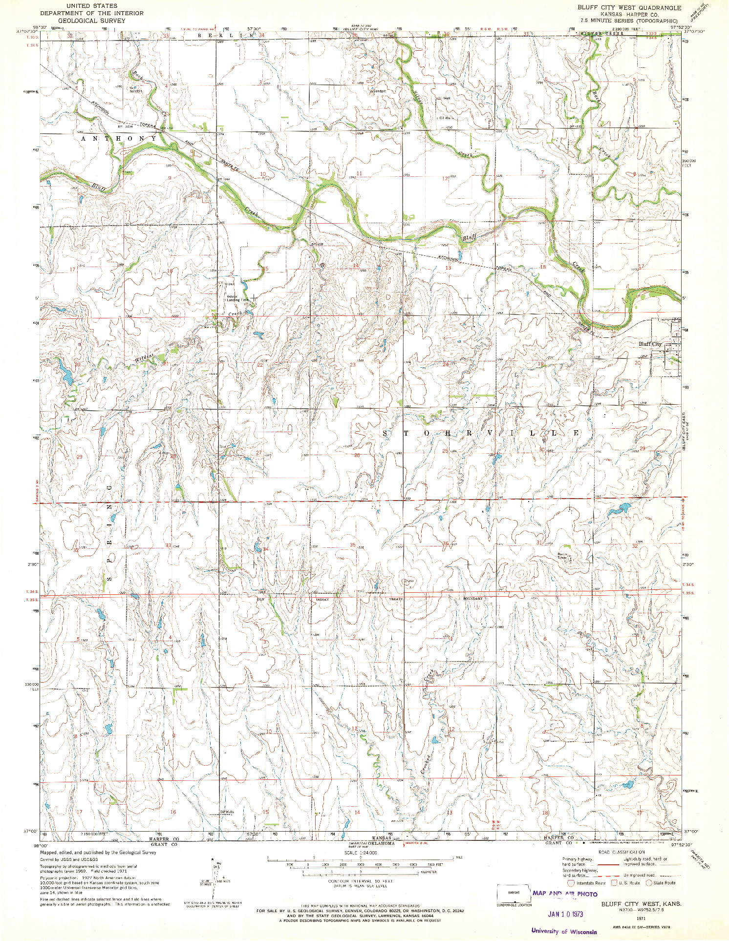 USGS 1:24000-SCALE QUADRANGLE FOR BLUFF CITY WEST, KS 1971