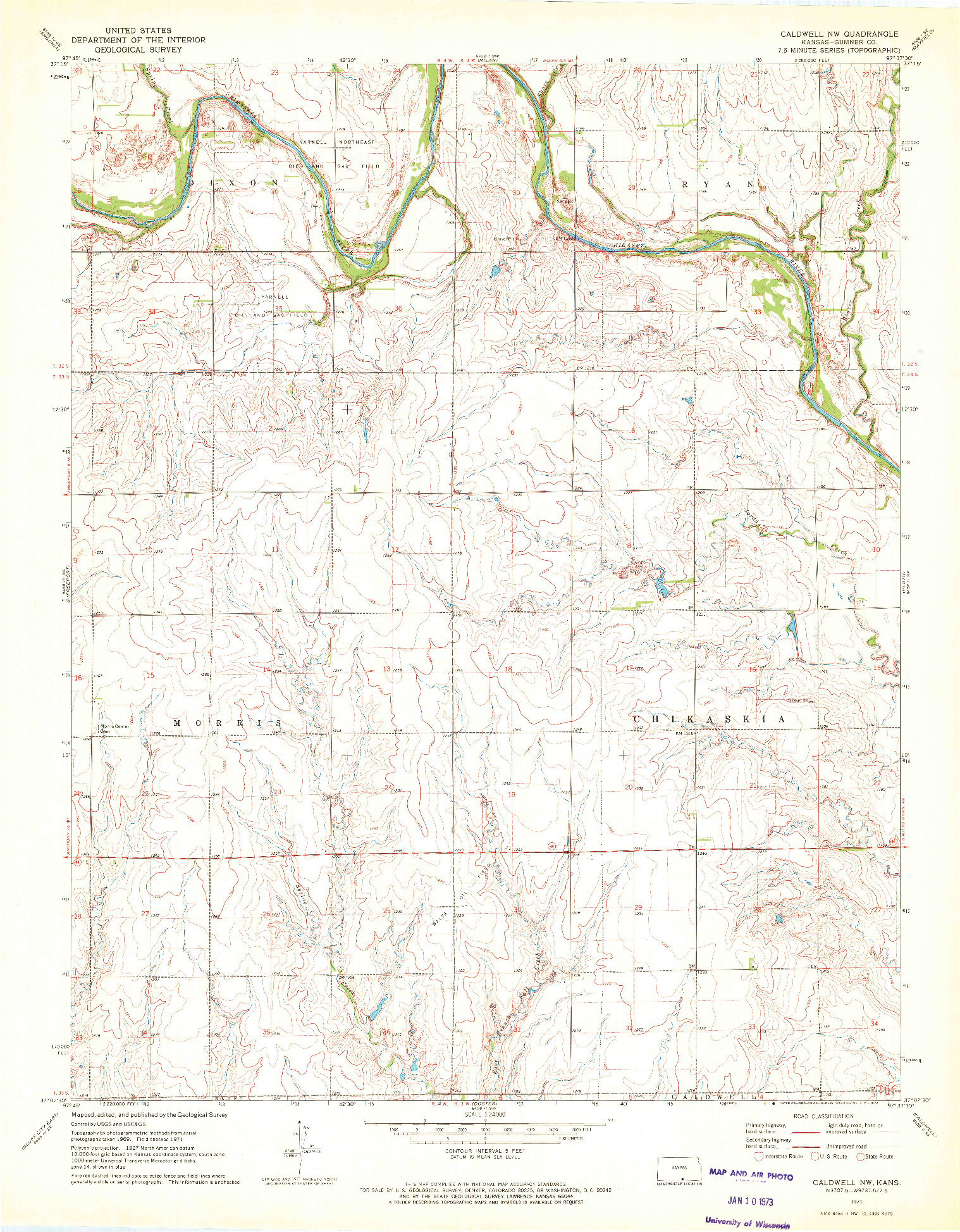 USGS 1:24000-SCALE QUADRANGLE FOR CALDWELL NW, KS 1971