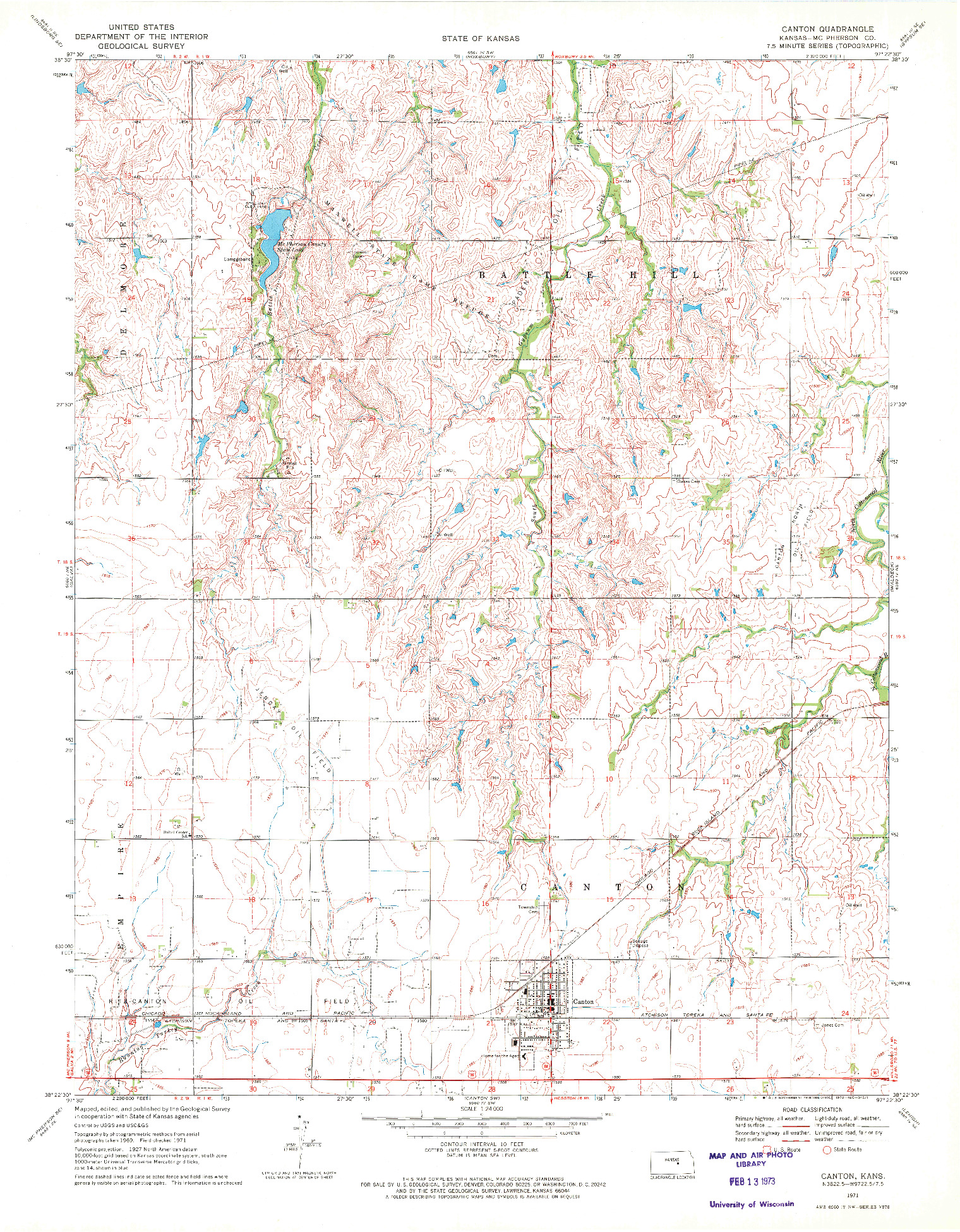 USGS 1:24000-SCALE QUADRANGLE FOR CANTON, KS 1971