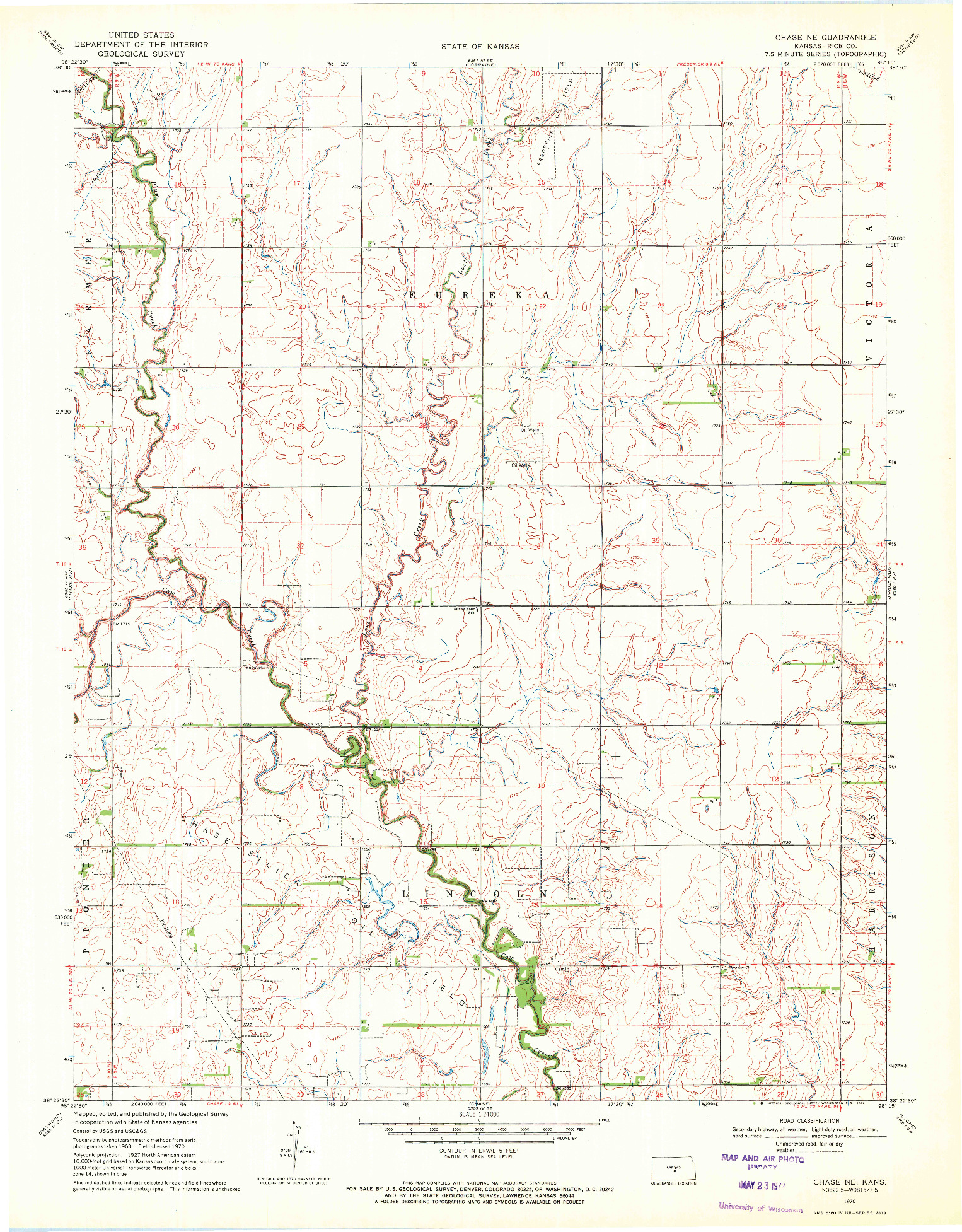 USGS 1:24000-SCALE QUADRANGLE FOR CHASE NE, KS 1970