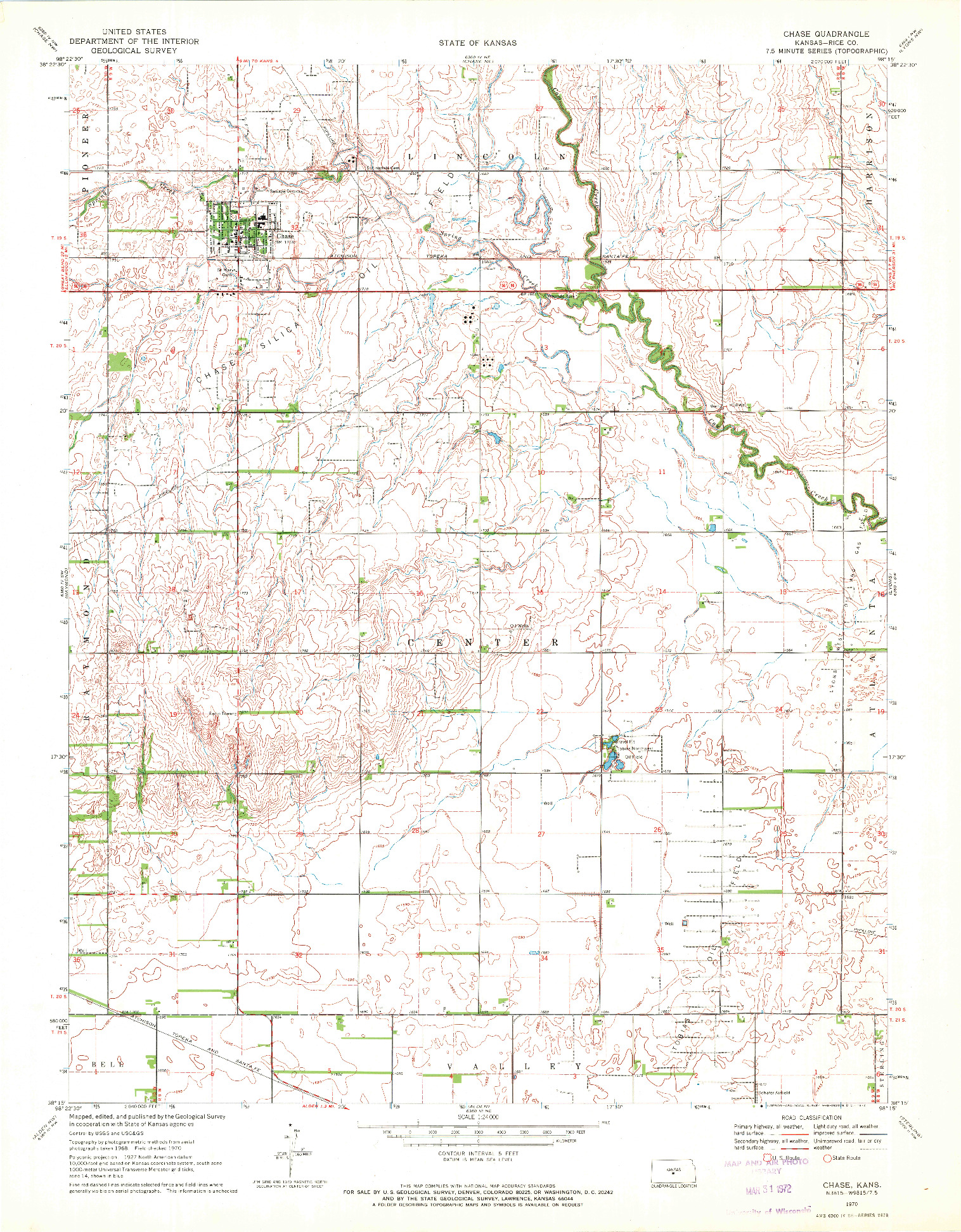 USGS 1:24000-SCALE QUADRANGLE FOR CHASE, KS 1970