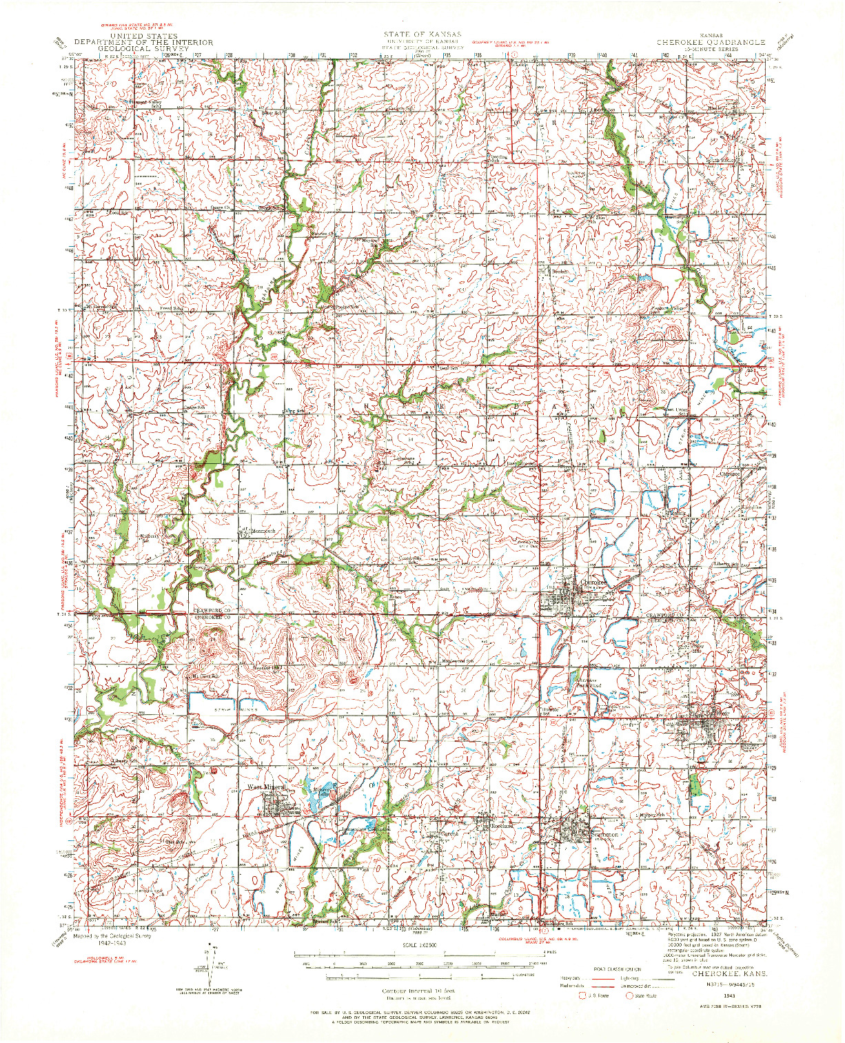 USGS 1:62500-SCALE QUADRANGLE FOR CHEROKEE, KS 1943