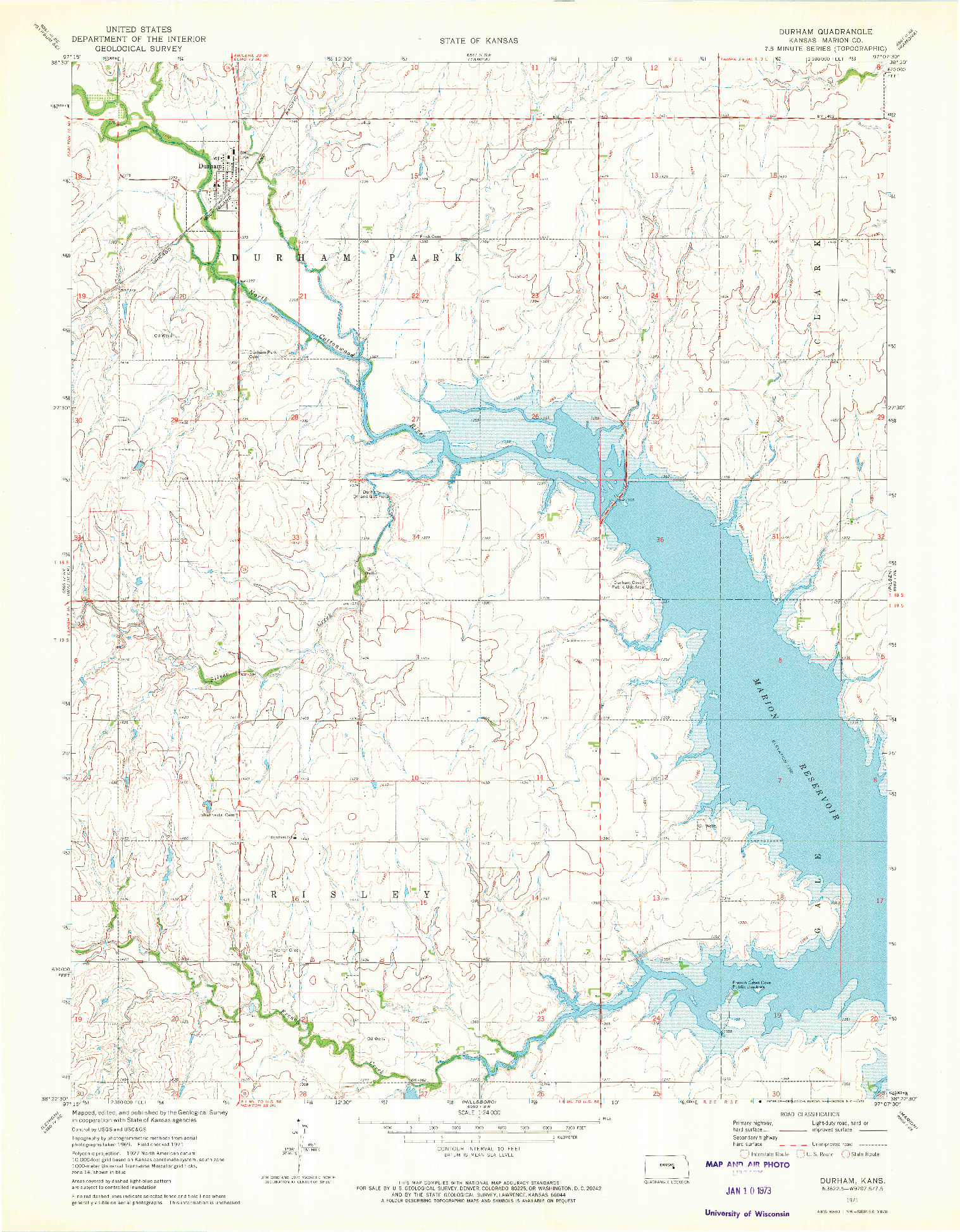 USGS 1:24000-SCALE QUADRANGLE FOR DURHAM, KS 1971