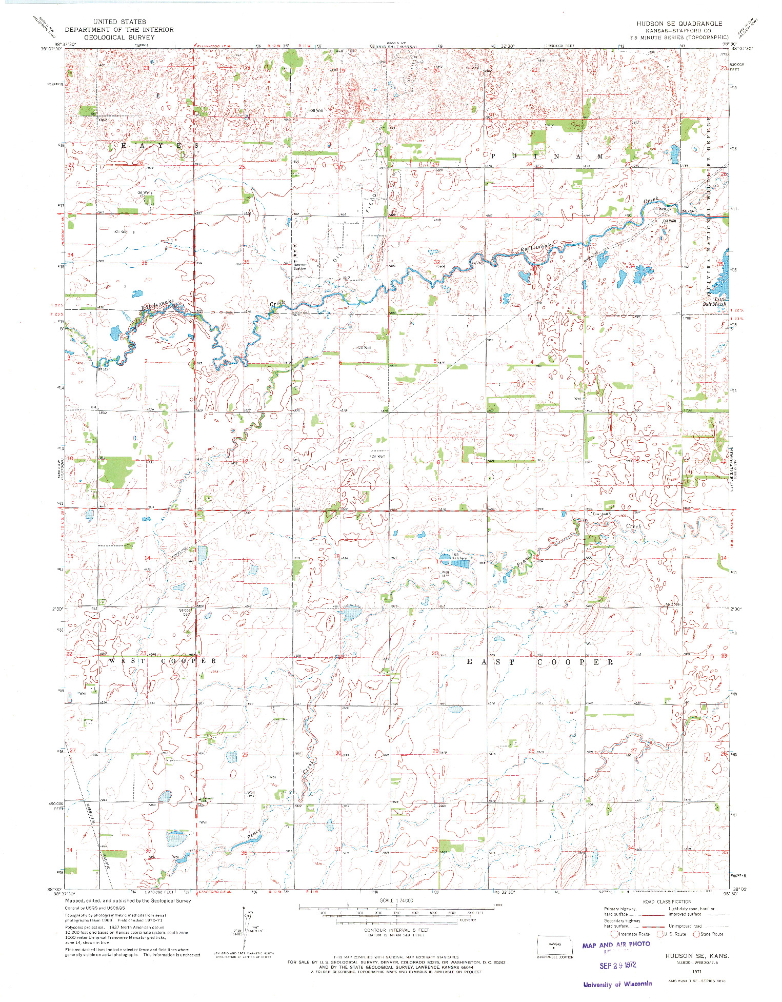 USGS 1:24000-SCALE QUADRANGLE FOR HUDSON SE, KS 1971