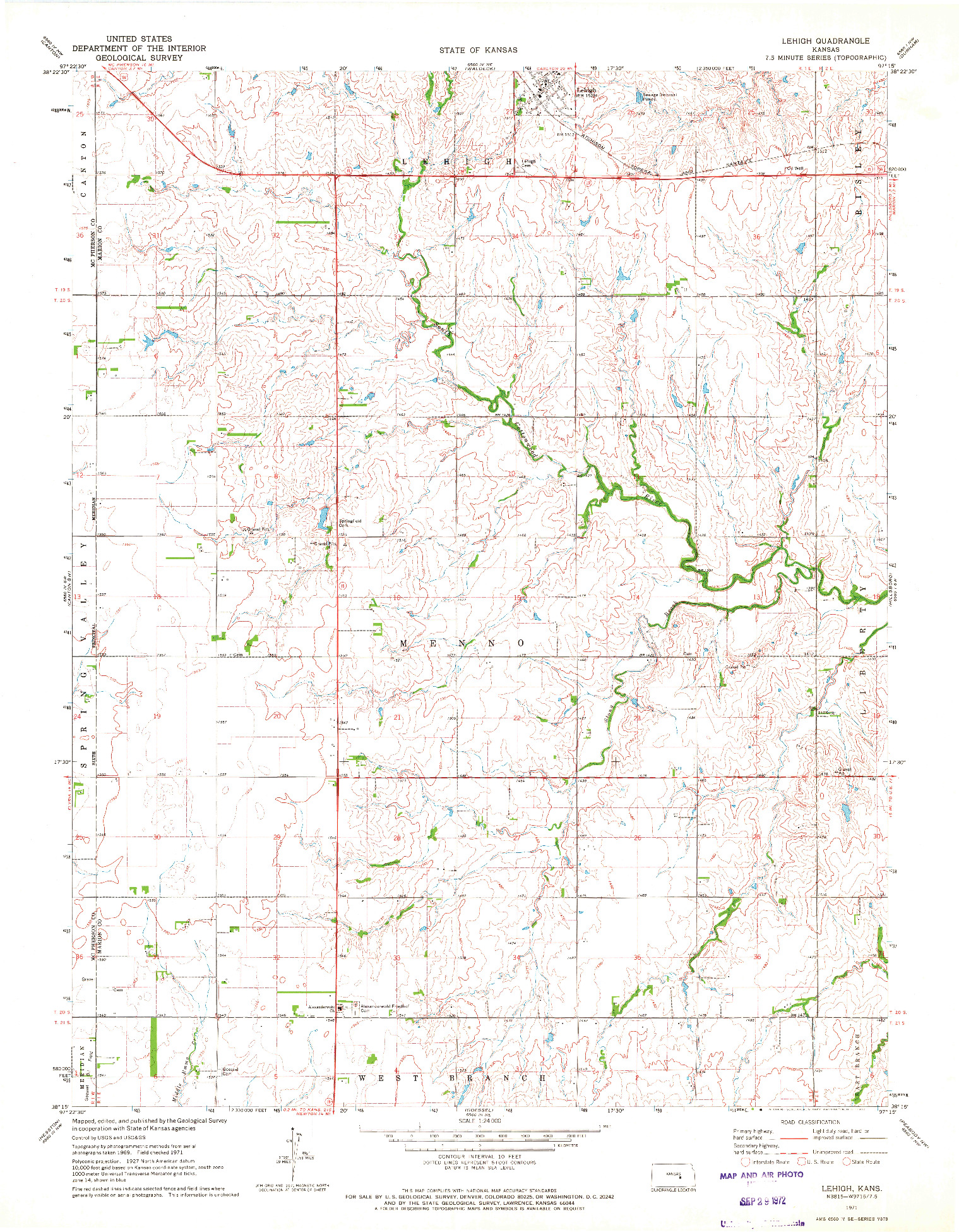 USGS 1:24000-SCALE QUADRANGLE FOR LEHIGH, KS 1971
