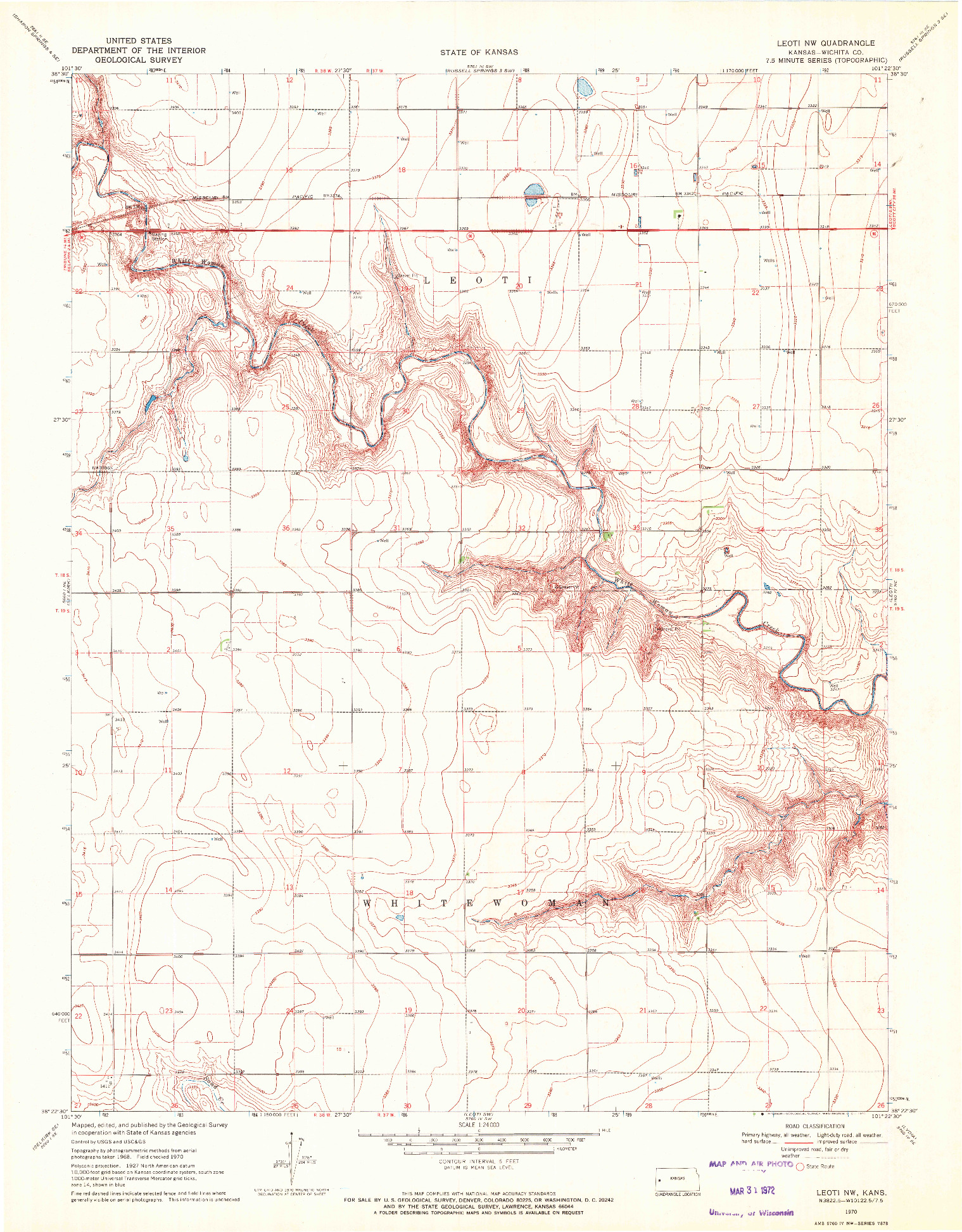 USGS 1:24000-SCALE QUADRANGLE FOR LEOTI NW, KS 1970