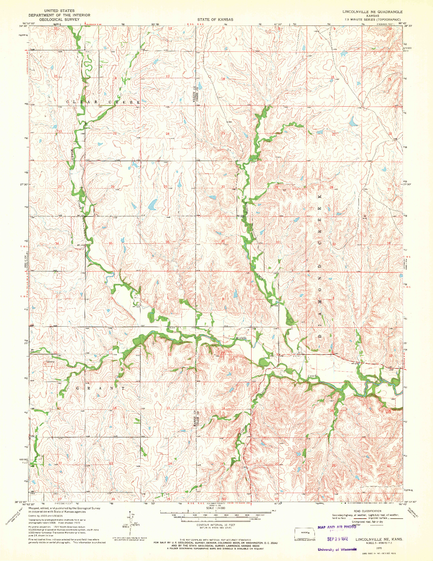 USGS 1:24000-SCALE QUADRANGLE FOR LINCOLNVILLE NE, KS 1970