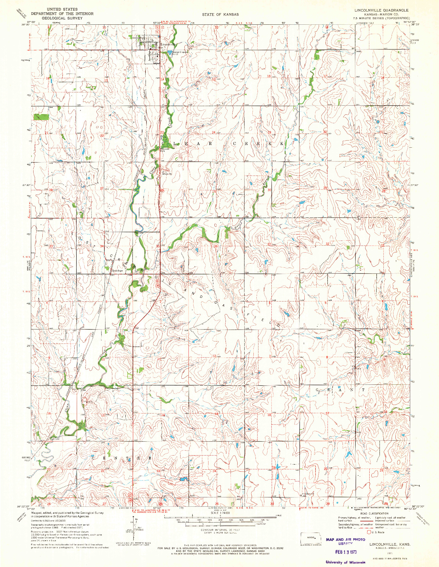 USGS 1:24000-SCALE QUADRANGLE FOR LINCOLNVILLE, KS 1971