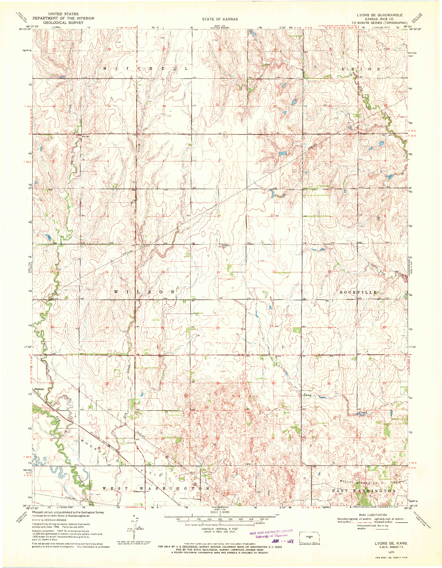 USGS 1:24000-SCALE QUADRANGLE FOR LYONS SE, KS 1970