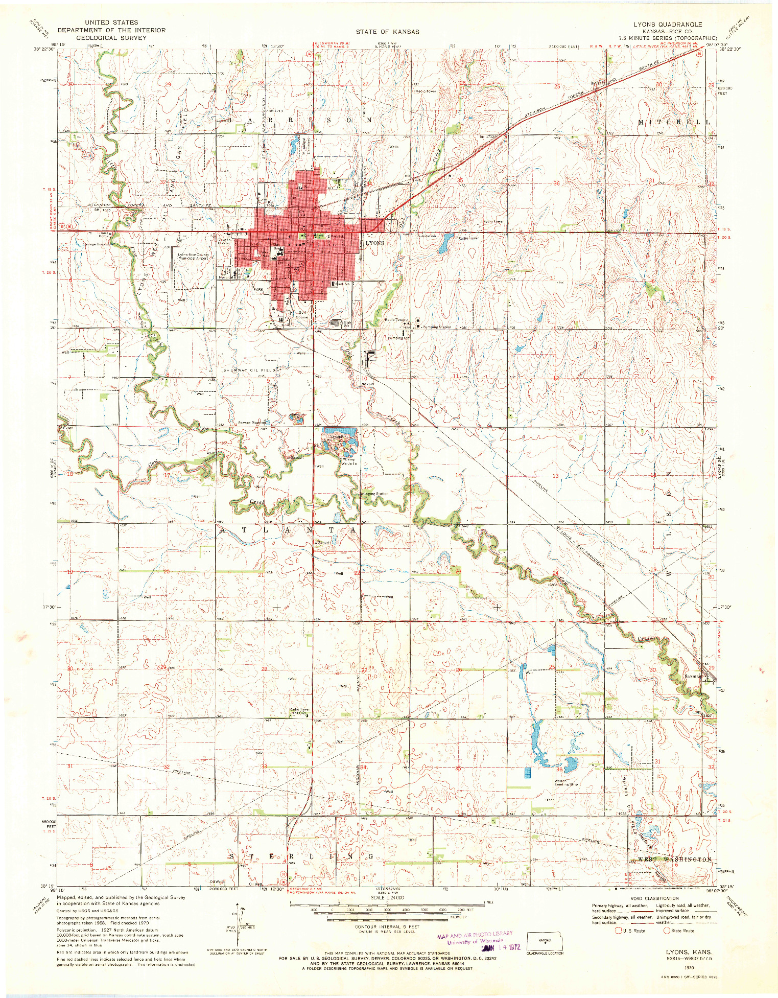 USGS 1:24000-SCALE QUADRANGLE FOR LYONS, KS 1970