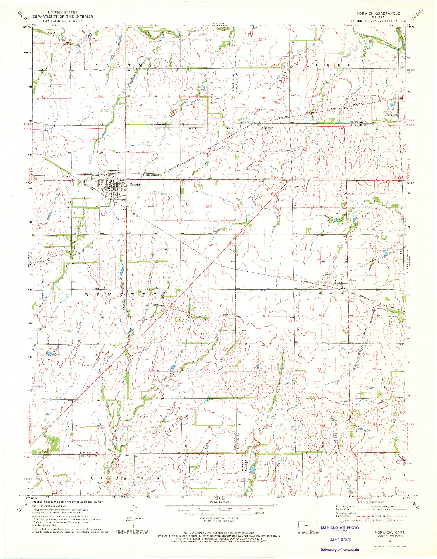 USGS 1:24000-SCALE QUADRANGLE FOR NORWICH, KS 1971