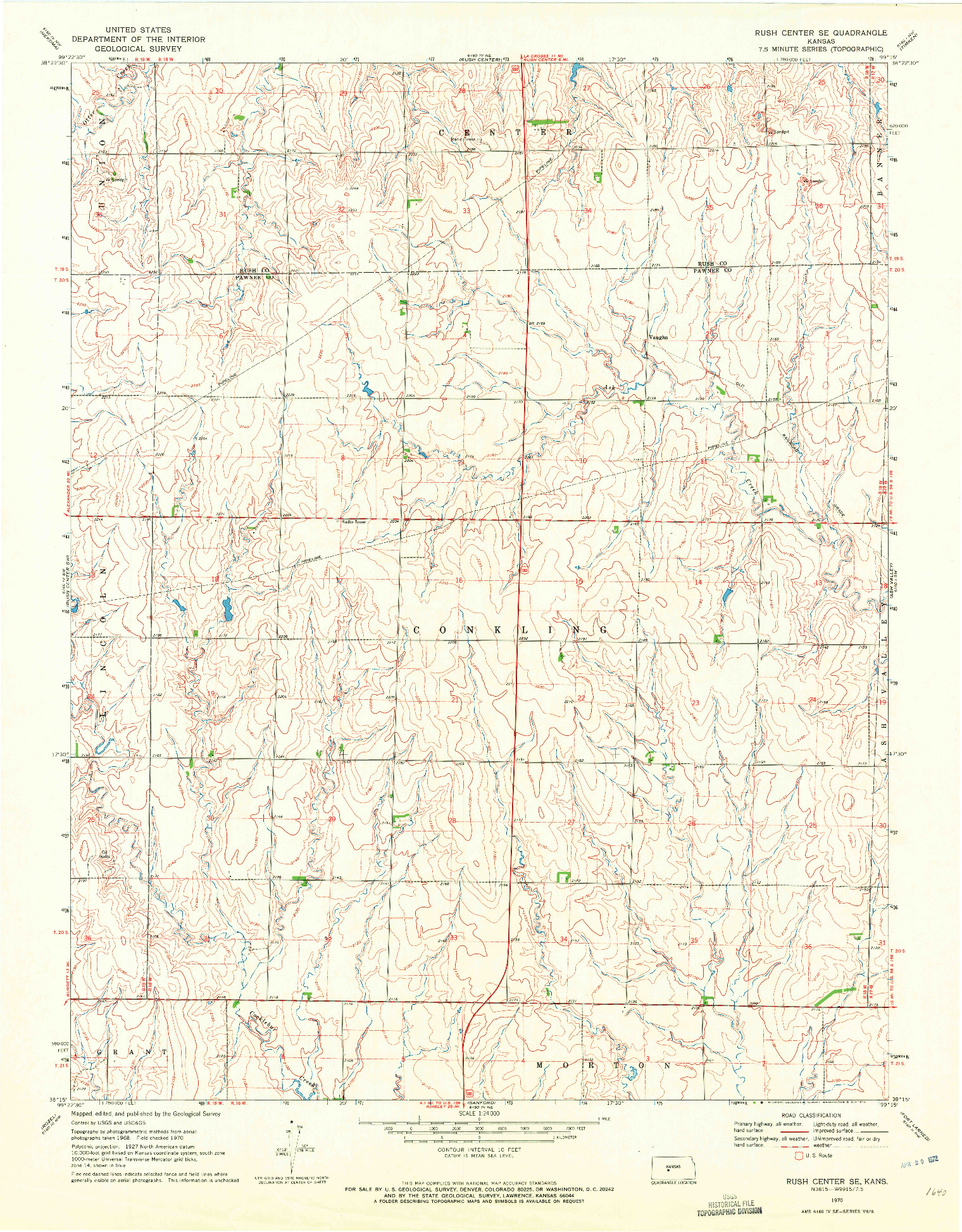 USGS 1:24000-SCALE QUADRANGLE FOR RUSH CENTER SE, KS 1970